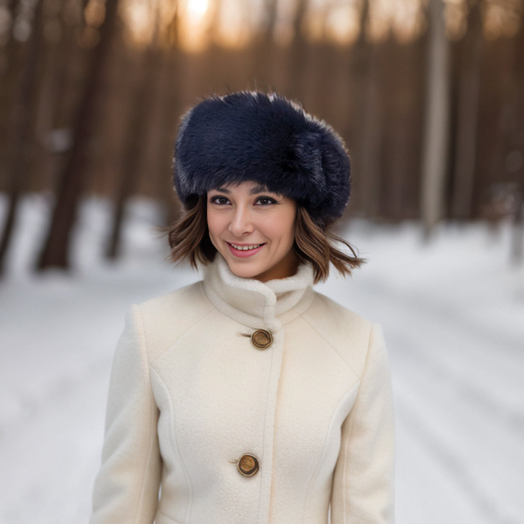 Stylish Navy Blue Faux Fur Headband & Snood Set - Winter Fashion Accessories for Women | Perfect for Cold Weather, Outdoor Activities & Holiday Outfits