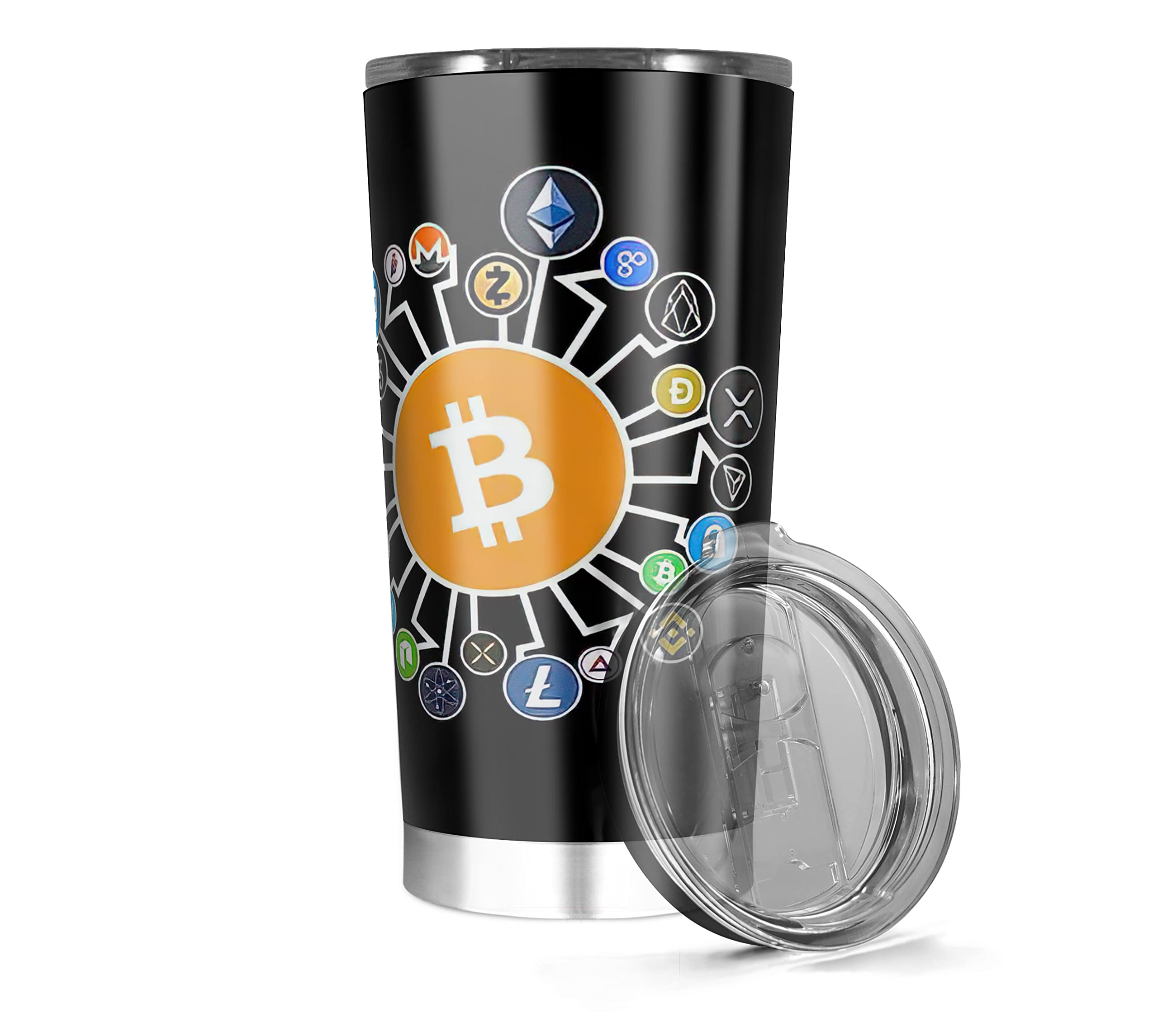 Stainless Steel Insulated Tumbler - 20oz & 30oz Bitcoin & Crypto Themed Travel Mug for Hot Coffee, Iced Tea & Cold Water - Perfect Gift for Crypto Enthusiasts, Family & Friends (White) - Great for Office, Commuting & Outdoor Adventures