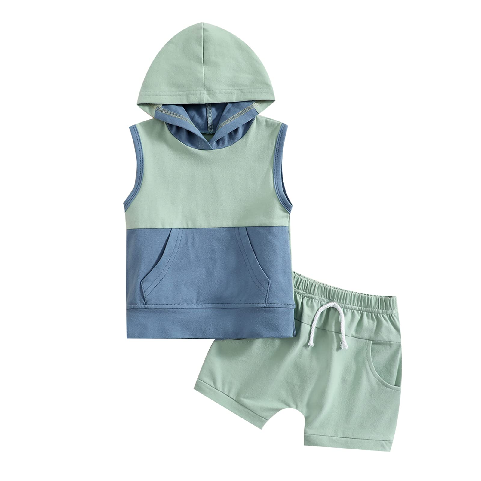 LXXIASHI 2-Pack Baby Boys Summer Outfit Set - Sleeveless Hoodie & Shorts for Infant Toddler | Soft Cotton Playwear for Outdoor Activities, Beach & Casual Wear