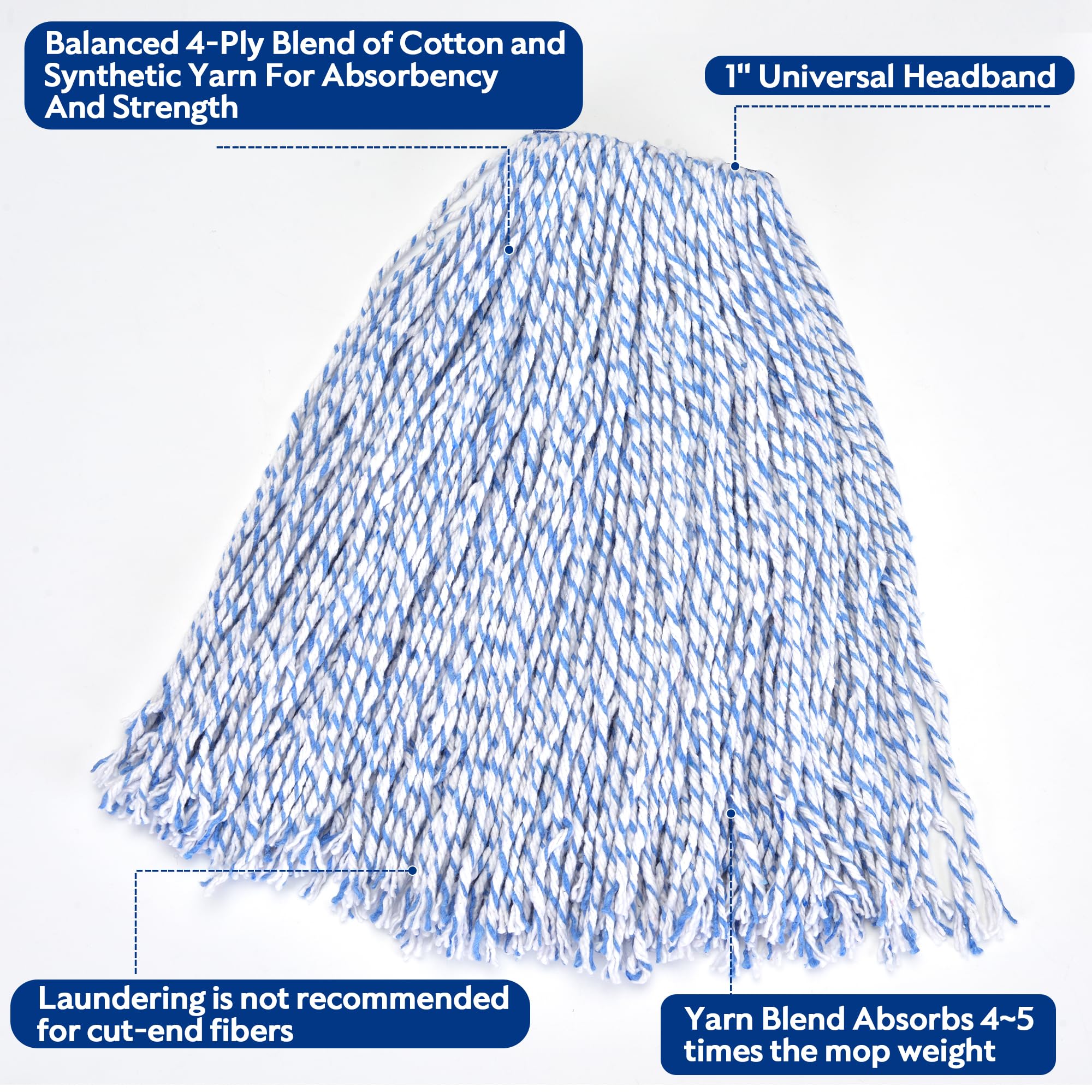 Heavy Duty Cotton Wet Mop Head - 24 Pack for Indoor & Outdoor Cleaning