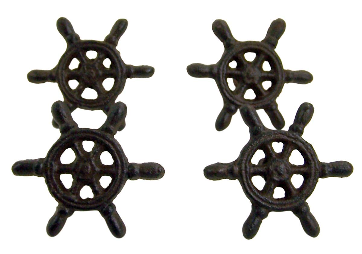 Vintage Brown Cast Iron Nautical Ship Wheel Cabinet Handles & Drawer Pulls - Set of 4 (2.75 Inch) - Perfect for Beach House Decor, Coastal Theme Furniture, and Nautical Style Kitchen Cabinets
