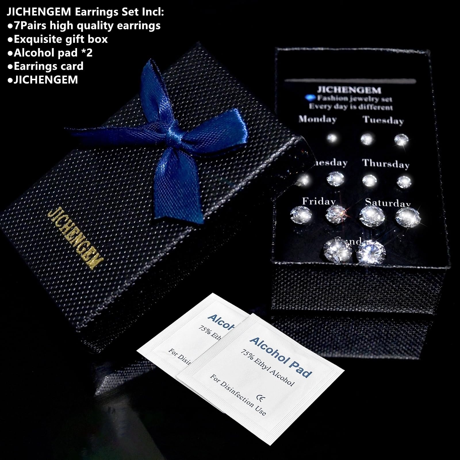7 Pairs Hypoallergenic Cubic Zirconia Stud Earrings Set - Titanium & Stainless Steel in Silver, Rose Gold & Black CZ - Cartilage, Helix, Flatback Ball Studs for Women & Men | Perfect for Daily Wear, Gifts & Special Occasions