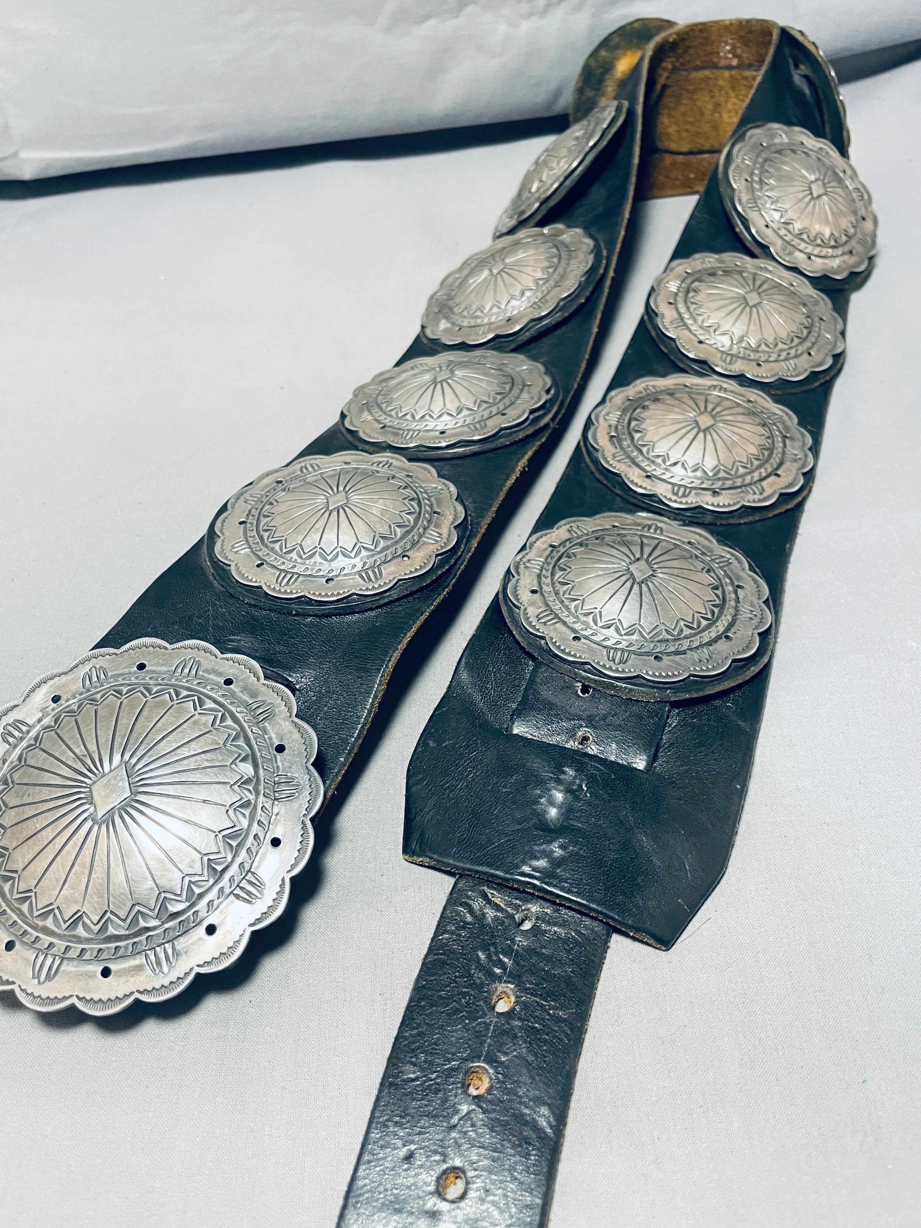 Vintage Navajo Sterling Silver Concho Belt - 1104g Authentic Native American Jewelry for Western Fashion & Boho Style
