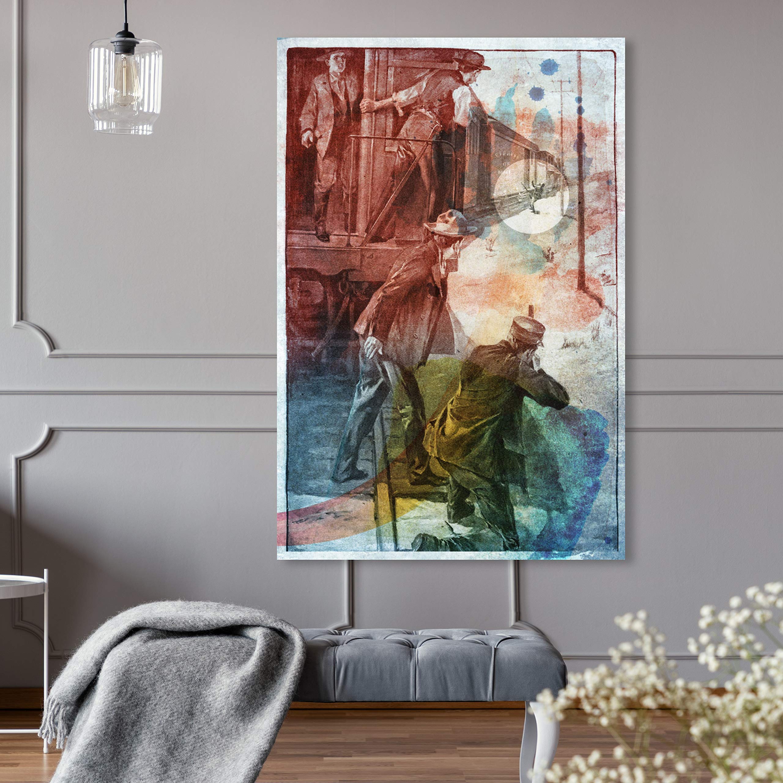 Oliver Gal Artist Co. 'A Lone Train Robber' Western Movie Wall Art Canvas Print - 24x36 Inches Red & Blue Home Décor for Living Room, Bedroom or Office