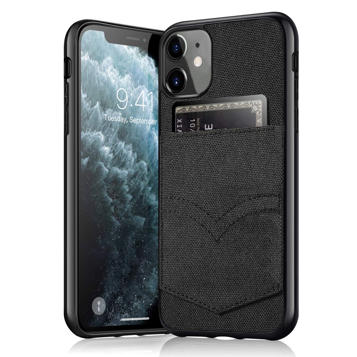 Premium HTGK iPhone 11 Wallet Case with Credit Card Slots - Durable Canvas & Flexible TPU Protective Cover for iPhone 11 (6.1 Inch, 2019 Model) - Perfect for Everyday Use, Travel, and Hands-Free Convenience (Black)
