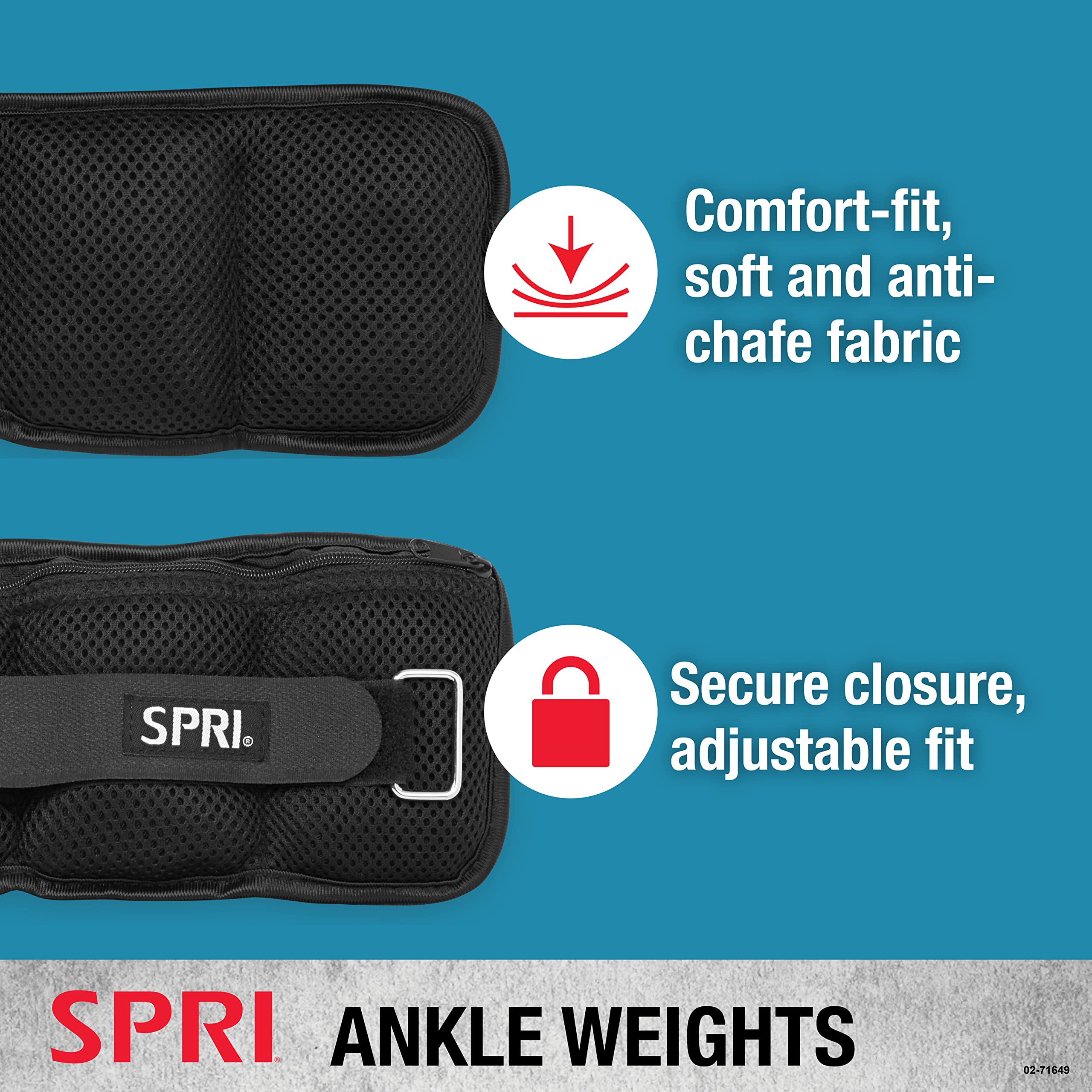 SPRI Adjustable Ankle Weights for Women & Men - 2.5-5lbs Adjustable Walking Weights for Strength Training, Resistance Workouts, Leg Toning - Perfect for Home Fitness, Physical Therapy & Lower Body Exercises