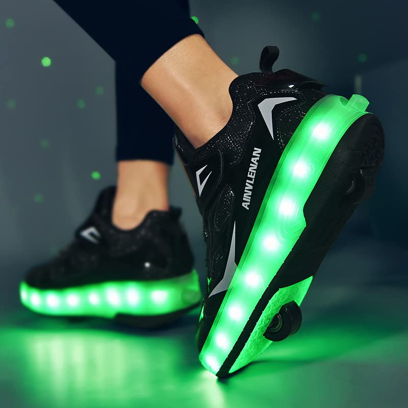 Ylllu Kids LED USB Rechargeable Roller Skate Shoes with Light Up Wheels - Adjustable Light Up Sneakers for Boys & Girls - Perfect for Indoor & Outdoor Play, Birthday Gifts, and Night Skating Fun