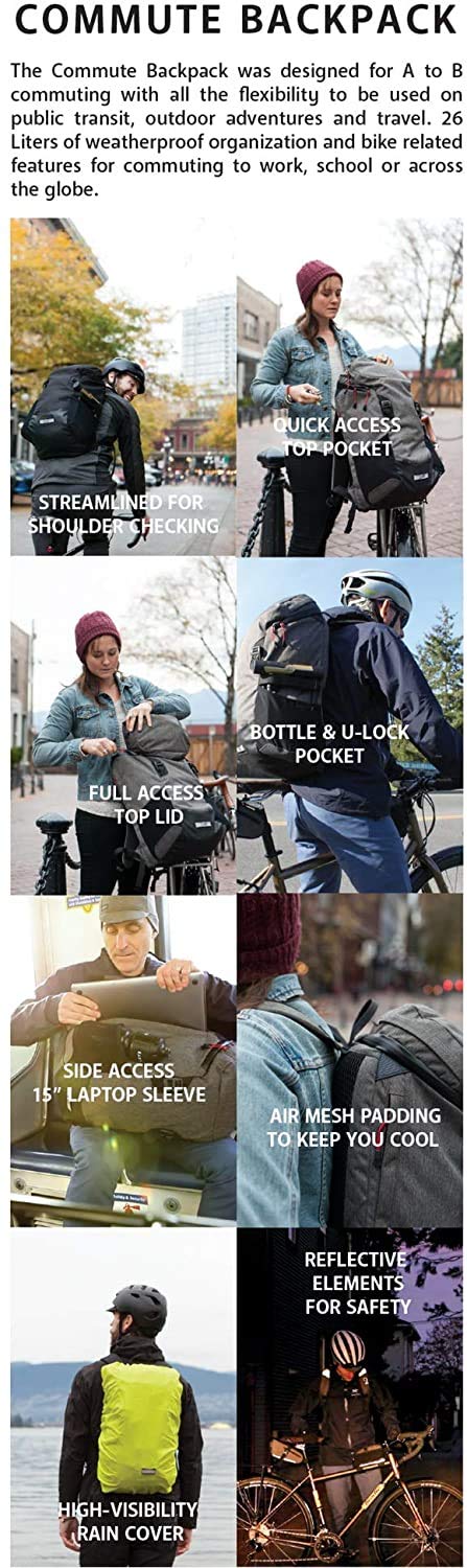 Two Wheel Gear Commuter Laptop Backpack - Water Resistant 26L with Padded 15in Laptop Compartment | Durable Travel Backpack for Work, Cycling, Hiking & Daily Use | Graphite Gray Backpack for Professionals & Students