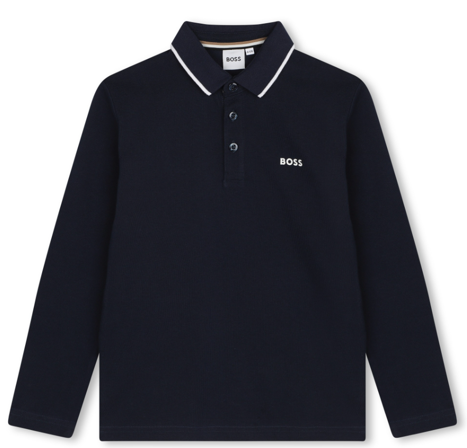 HUGO BOSS Men's Mini Me Long Sleeve Polo Shirt - Classic Fit Cotton Casual Top for Work & Weekend Wear (Size 4-14A) | Perfect for Office, Golf & Smart Casual Outings
