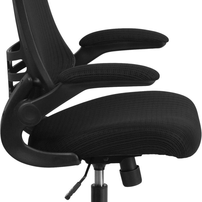 Ergonomic High Back Executive Office Chair - Black Mesh Swivel Chair with Flip-Up Arms & Adjustable Headrest - BIFMA Certified for Home & Office Workspace Comfort