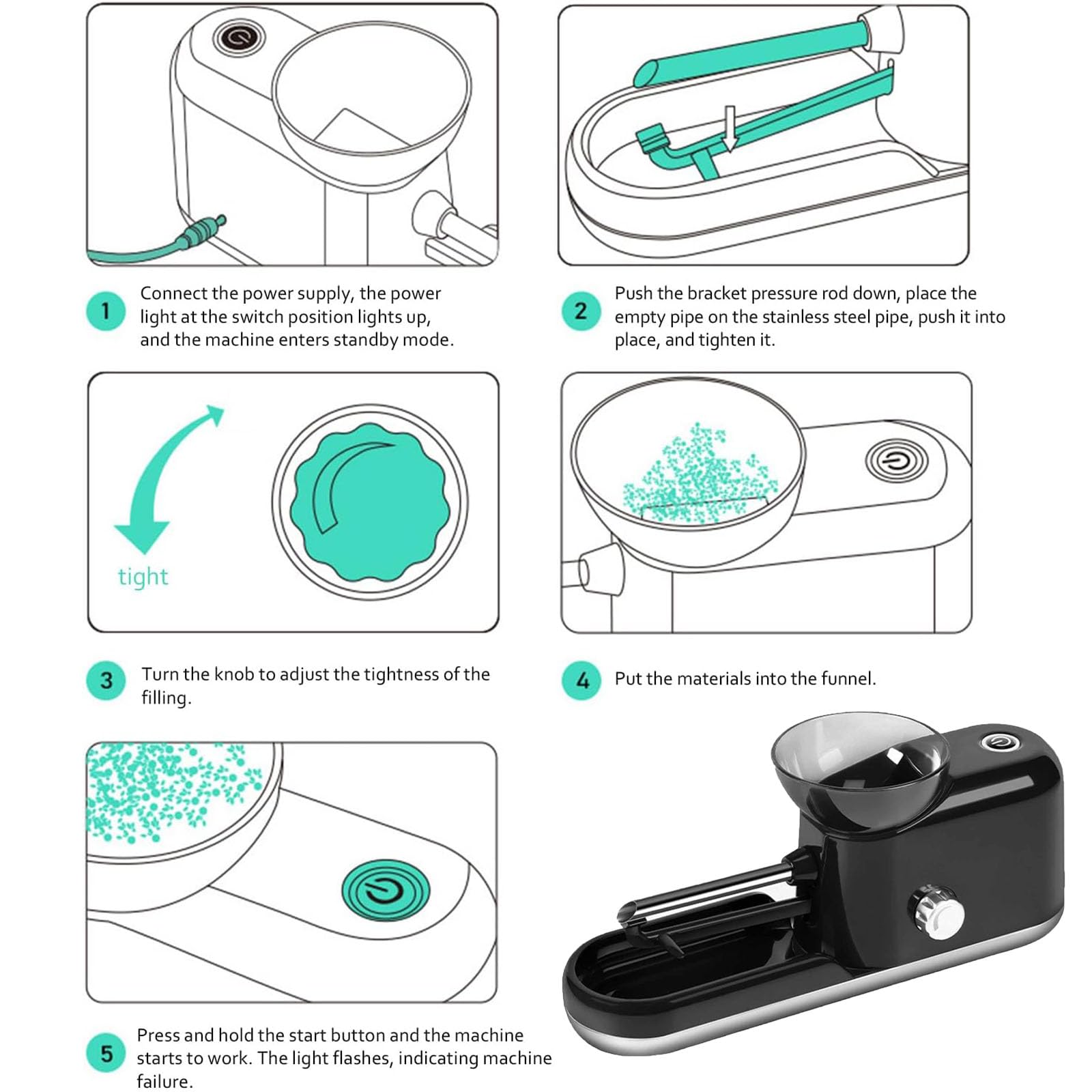 Lorivu Automatic Electric Rolling Machine - 8mm/6.5mm Portable Herb Grinder with USB Charging (Black) | Perfect for Rolling Perfect Joints at Home or On-The-Go