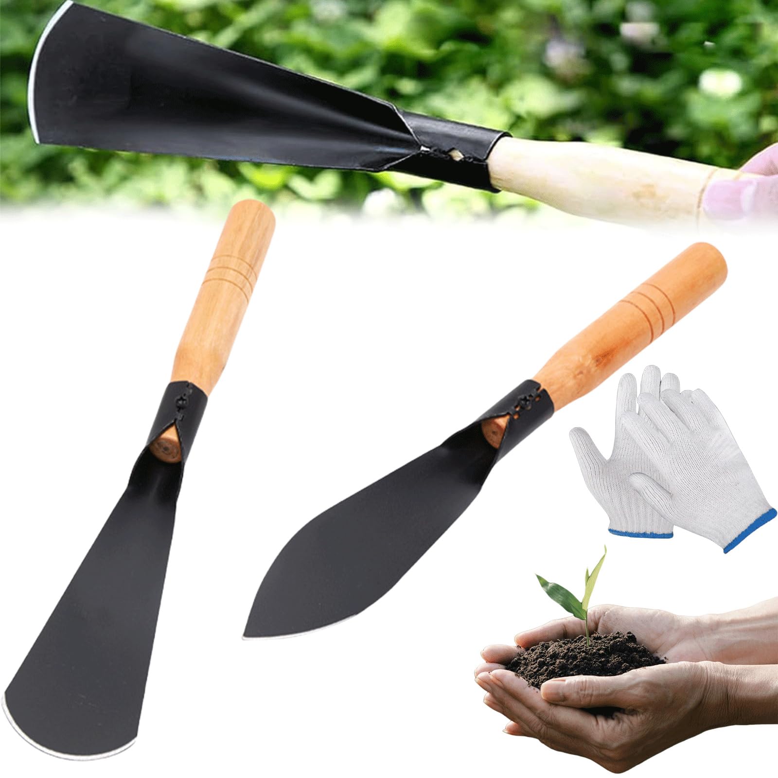 Premium Manganese Steel Garden Trowel with Ergonomic Wooden Handle - Heavy Duty Digging Shovel for Planting, Weeding & Gardening - Perfect for Flower Beds, Vegetable Gardens & Outdoor Landscaping (1 Set)