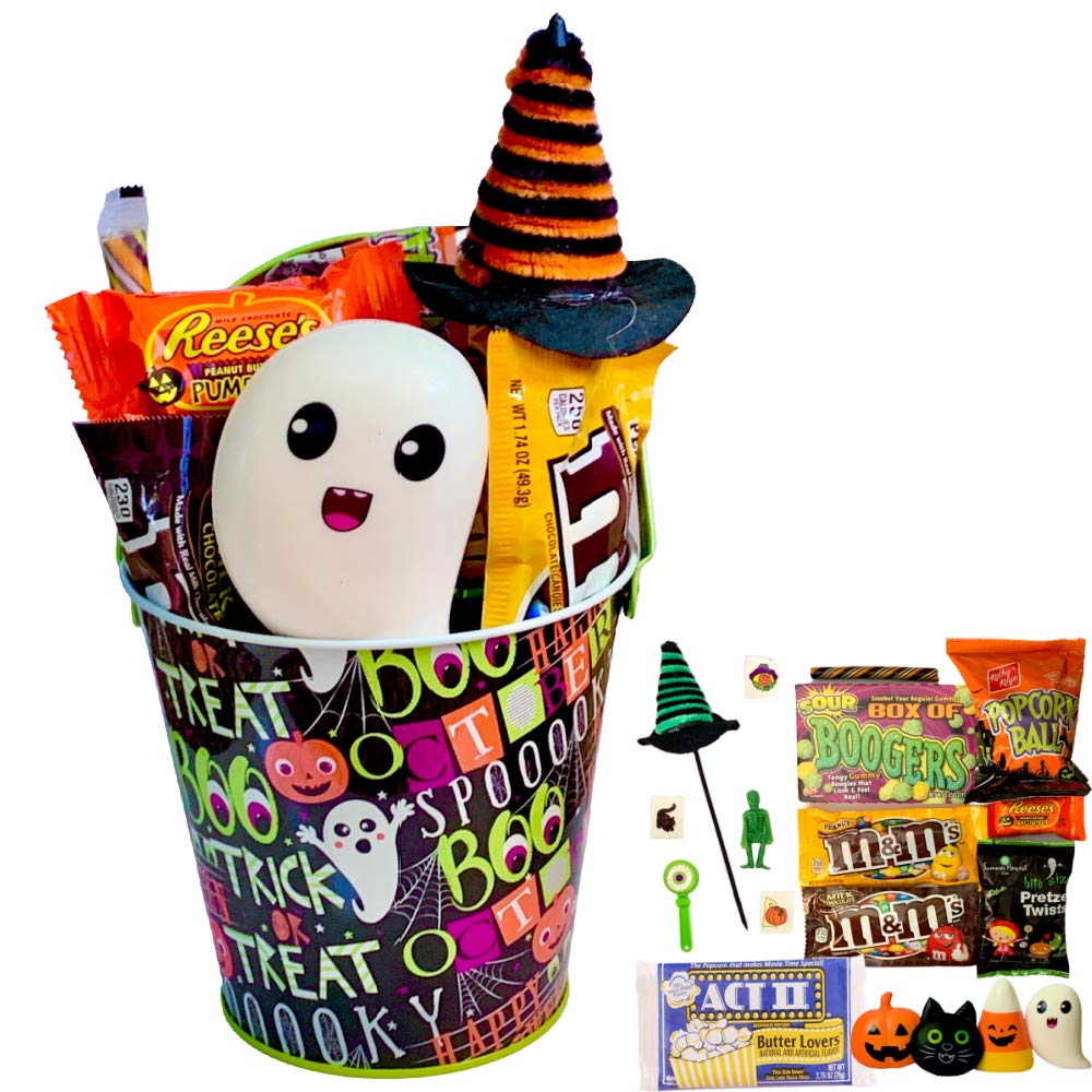 Halloween Movie Night Popcorn Gift Set - Spooky Snacks Mix with Sweet, Sour & Chocolate Candy Pretzels - Ultimate Care Package (Ghostin Boo Bucket) - Perfect for Halloween Parties, Movie Nights & Trick-or-Treat Gifts