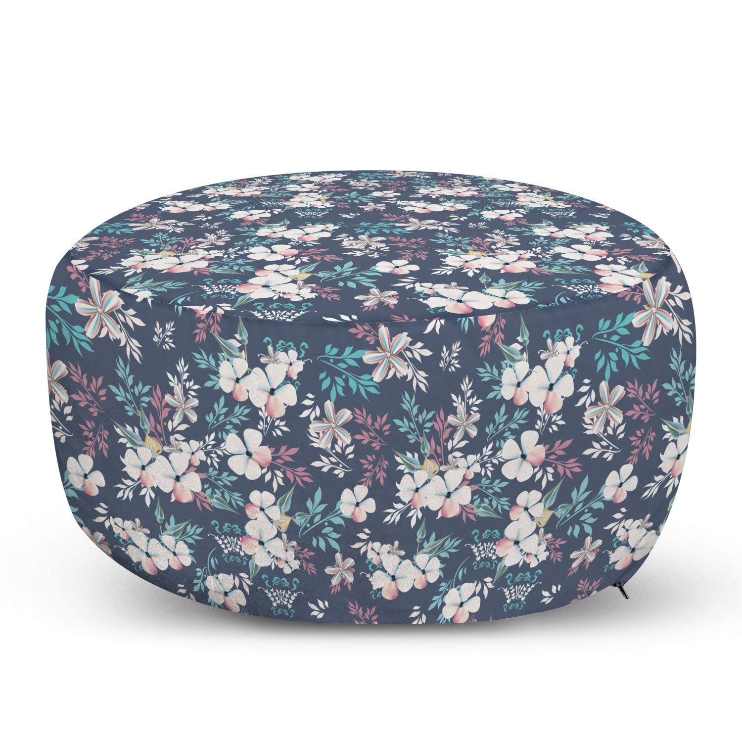 Ambesonne Floral Ottoman Pouf - Soft Tones Leaves Spring Romance Print, Decorative Foot Rest with Removable Cover for Living Room & Bedroom - Purple Blue Multicolor | Perfect for Home Decor, Cozy Seating & Extra Storage