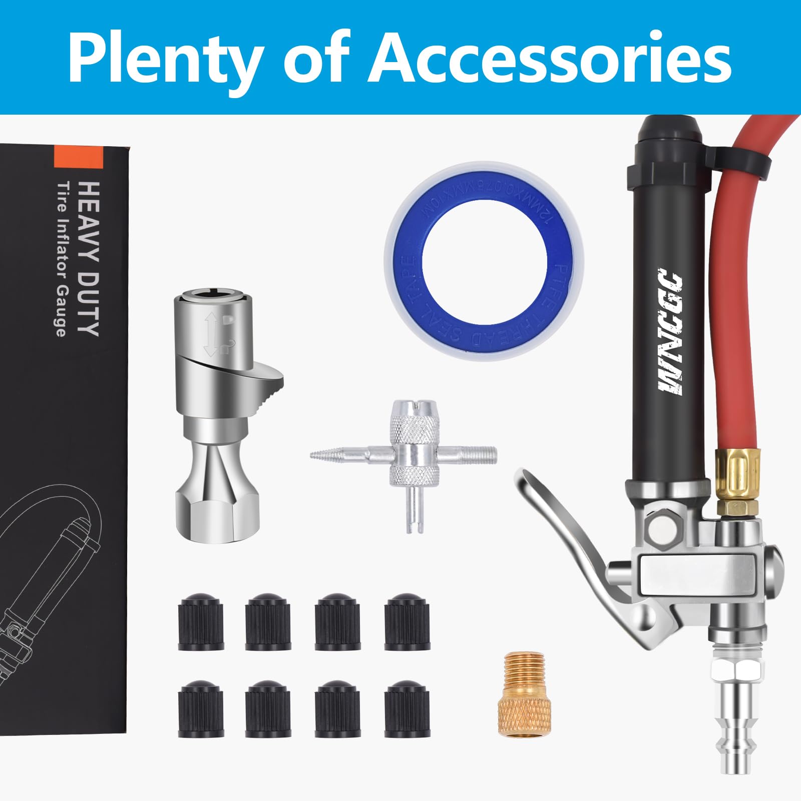 10-120 PSI Heavy Duty Tire Inflator Gauge with Lock-on Air Chuck & 12