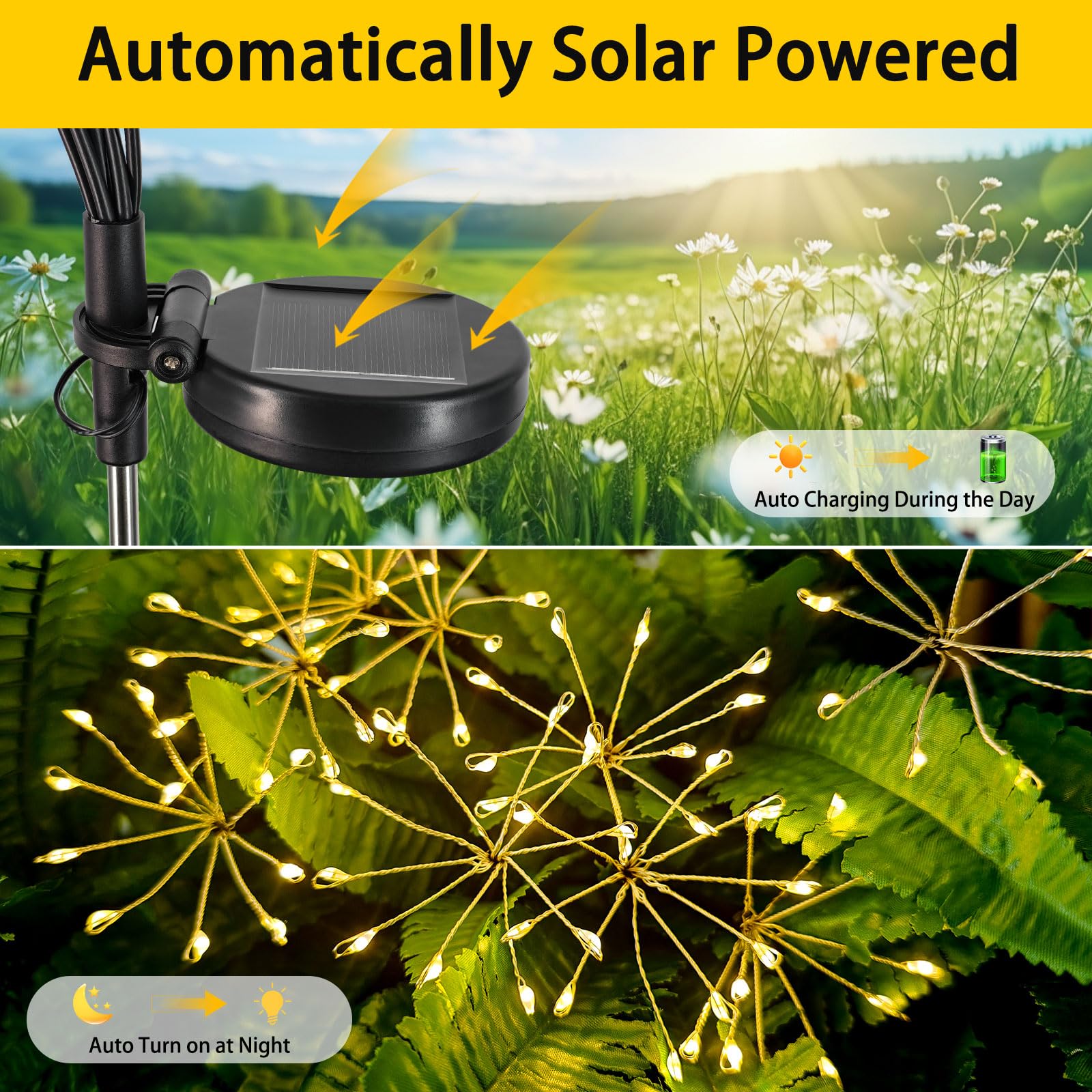 160 LED Solar Lights Outdoor, 2 Pack Waterproof Garden Lights with 2 Lighting Modes & Auto On/Off - Solar Swaying Lights for Garden Fence, Yard, Lawn Pathway Decor (Warm White) | Perfect for Patio, Backyard, Driveway & Landscape Lighting
