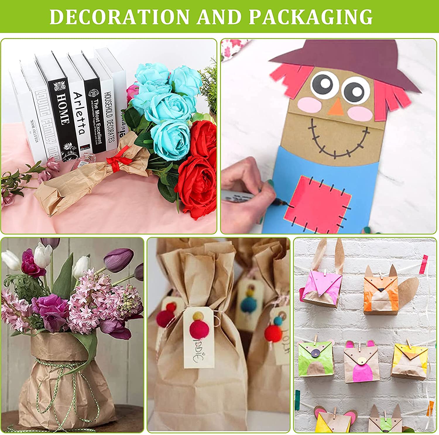 Eco-Friendly Kraft Paper Bags 100-Pack, 13x8x24cm Food-Grade Bags for Bread, Pizza, Sweets, Candies & Bakery - Perfect for Takeout, Party Favors & Gift Packaging