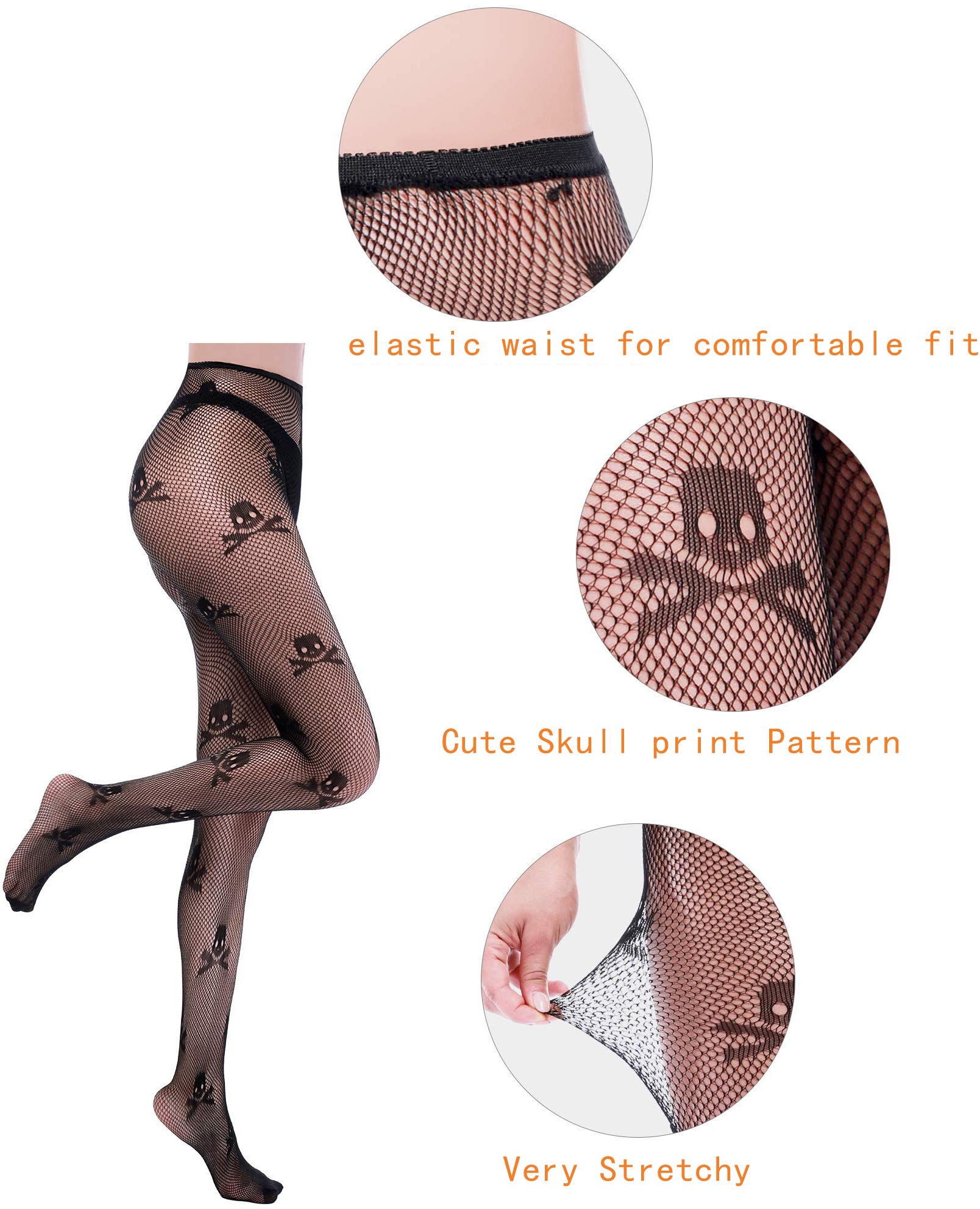 90s Gothic Skull Print Fishnet Stockings - Sheer Mesh Pantyhose for Halloween, Cosplay & Retro Fashion Outfits