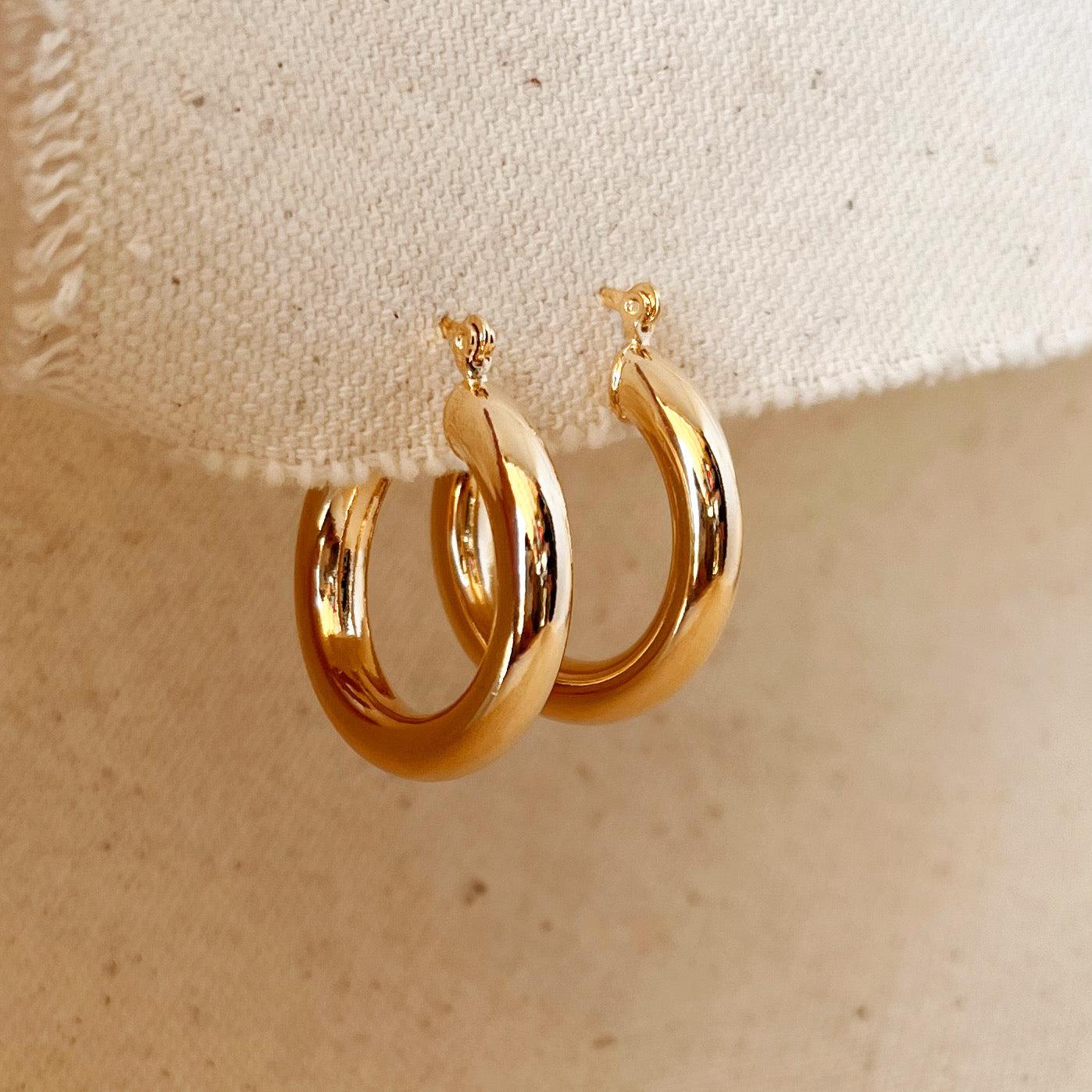 18K Gold Filled Classic 25mm Tube Hoop Earrings for Women - Hypoallergenic Durable Everyday Jewelry - Perfect for Work, Date Night & Special Occasions