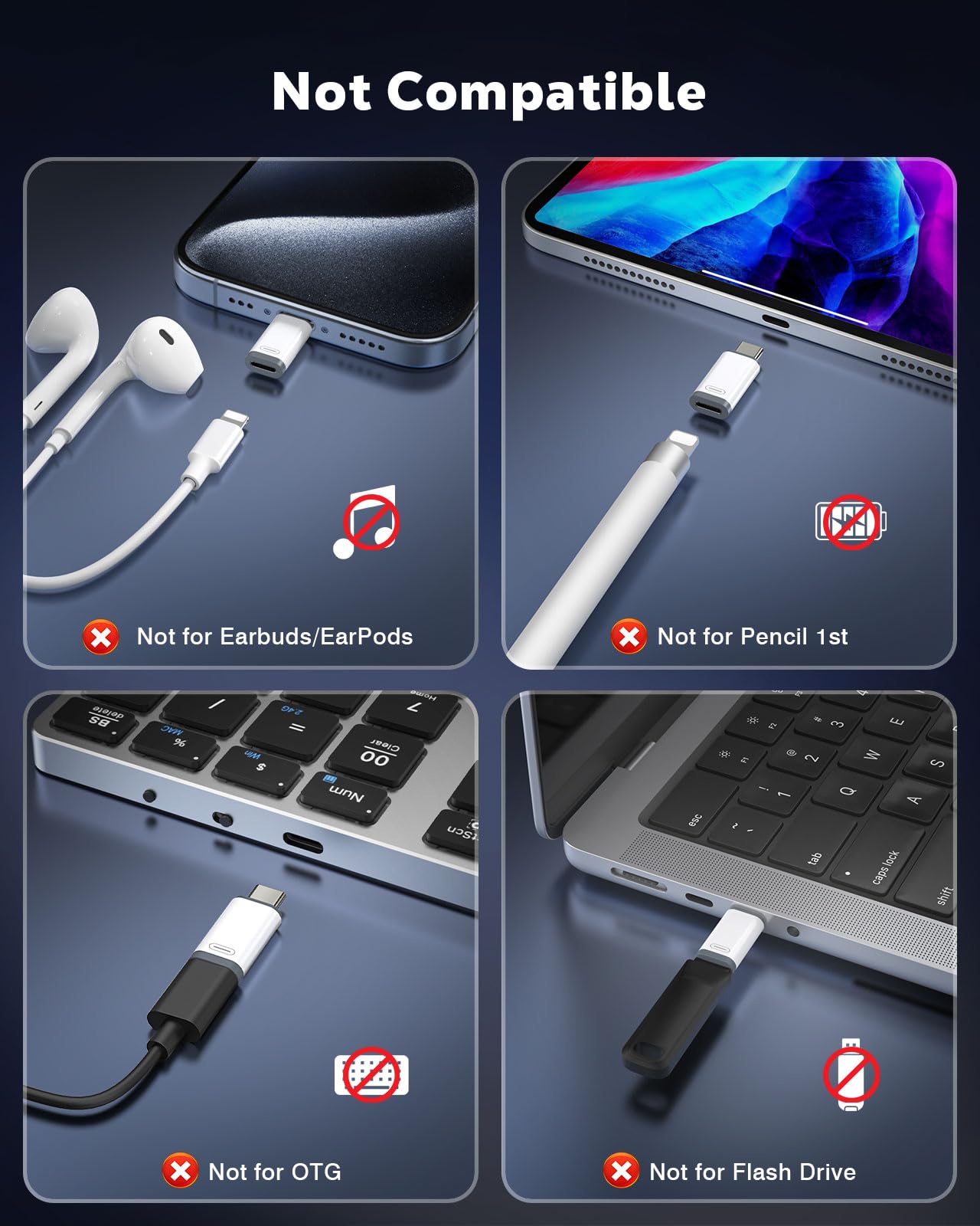 MoKo 2-Pack Lightning to USB C Adapter - Compatible with iPhone 15/16 Pro/16 Pro Max/Plus, Galaxy S24, iPad Air - Fast Charging & Data Sync (Not for Audio/OTG) - Perfect for Travel, Office & Home Charging