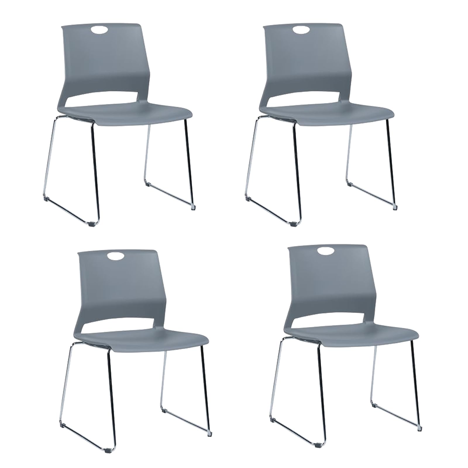 FULONG Stackable Guest Chairs Set of 4 - Armless Plastic Seat Stacking Chairs with Sturdy Metal Frame for Waiting Room, Office, Conference & Events - Gray