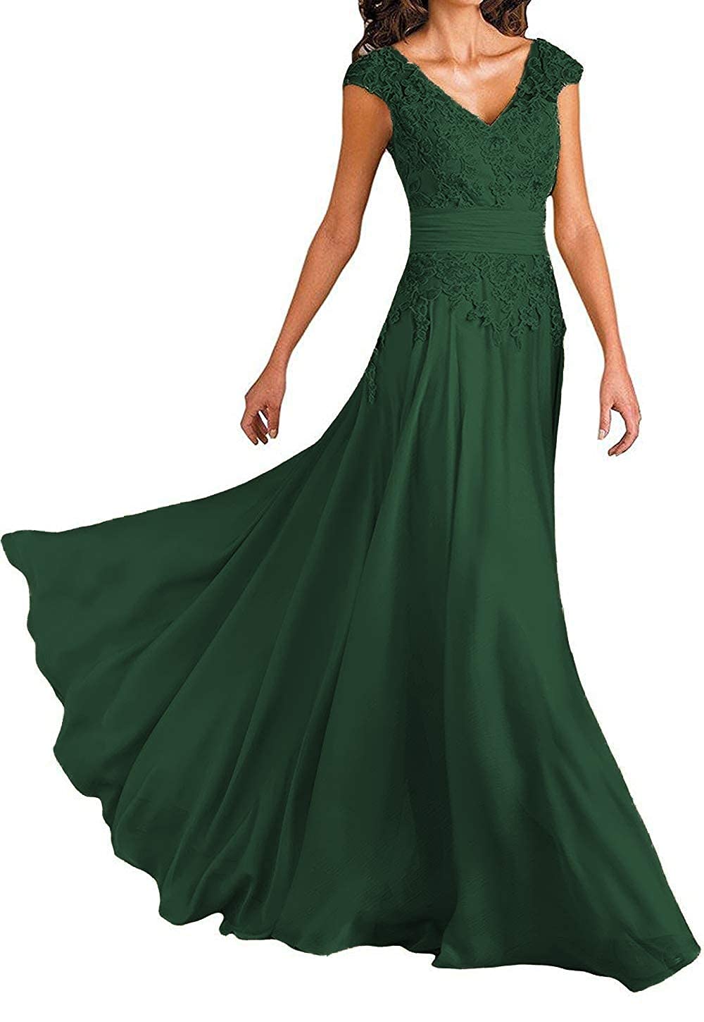 Elegant Short Sleeve Lace V-Neck Chiffon Mother of The Bride Dress - Formal Wedding Guest Evening Gown for Special Occasions, Parties & Celebrations
