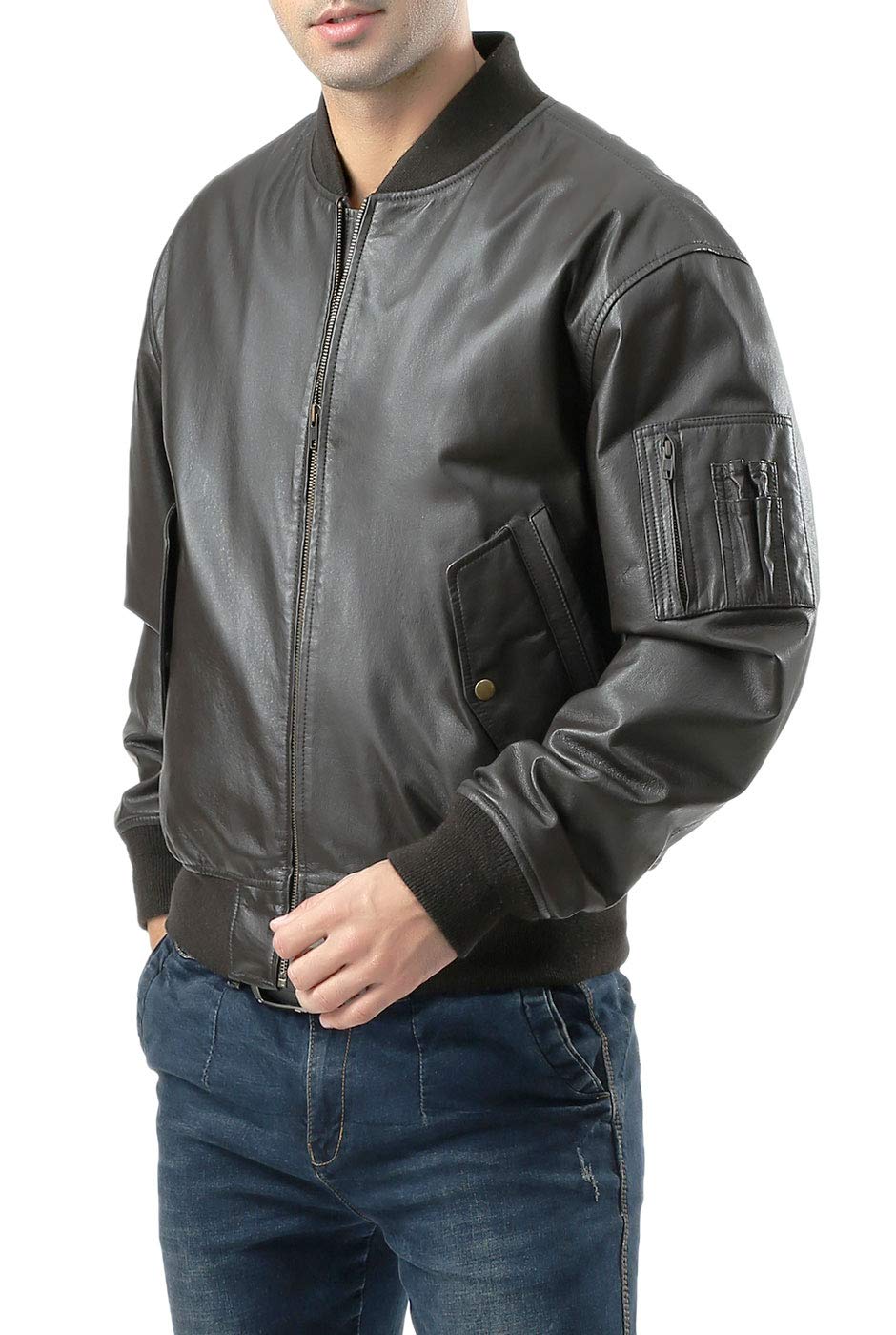 Premium Men's MA-1 Leather Bomber Jacket - Genuine Leather Flight Jacket for Men (Big & Tall Sizes Available) - Perfect for Aviation, Motorcycle Riding & Casual Winter Wear