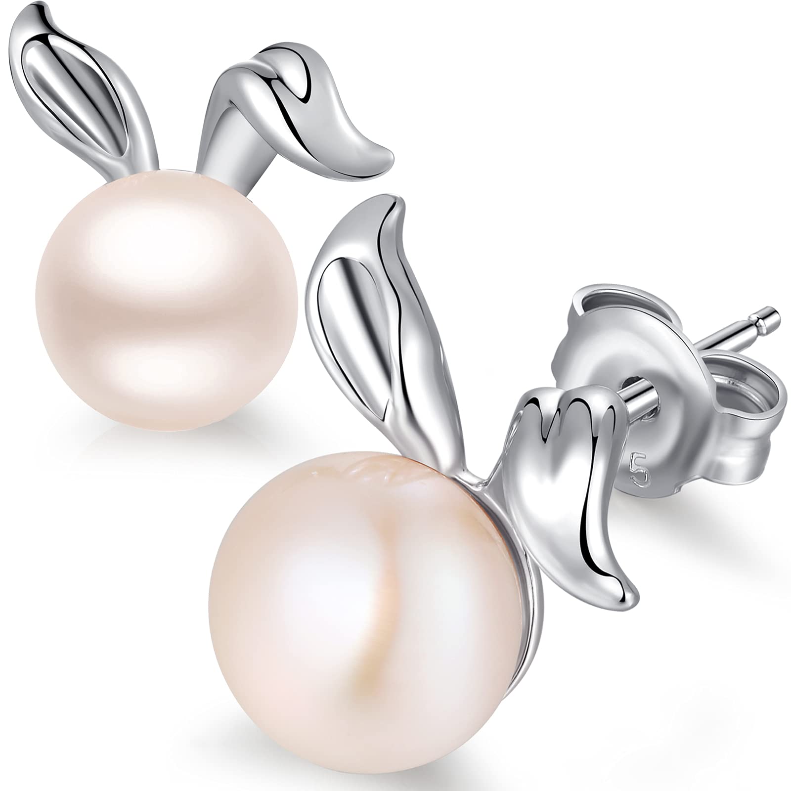 925 Sterling Silver Cat/Deer/Rabbit/Bird Pearl Stud Earrings - Dainty Animal Pearl Earrings for Women | Perfect for Everyday Wear, Gift Giving & Special Occasions