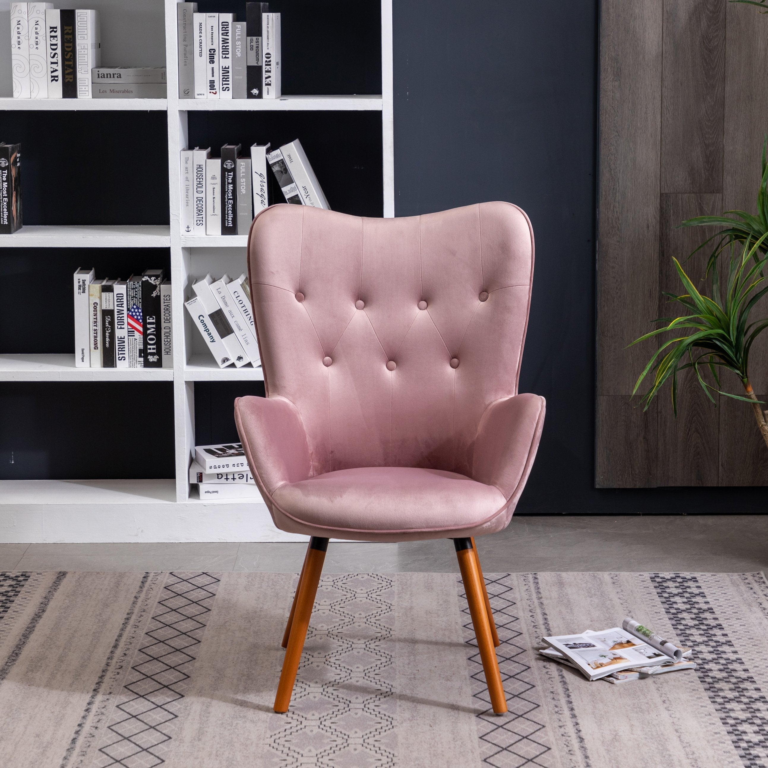 Roundhill Furniture Doarnin Contemporary Silky Velvet Tufted Button Back Accent Chair - Modern Living Room Seating for Home Office, Lounge & Bedroom Decor