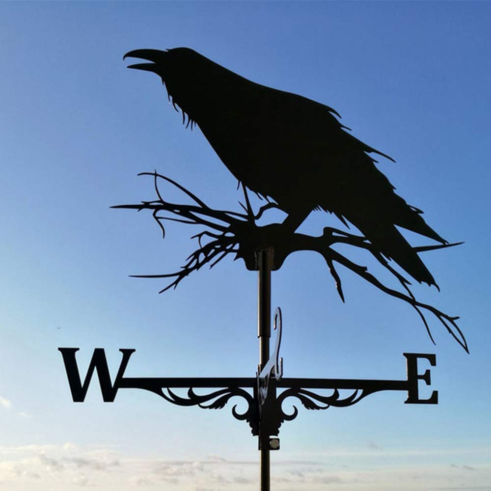 Vintage Crow Metal Weathervane - Handcrafted Outdoor Garden Decor for Roof, Farm & Yard | Rust-Resistant Weather Vane for Patio, Barn & Countryside Home | Perfect for Farmhouse, Cottage & Rural Landscape Decoration