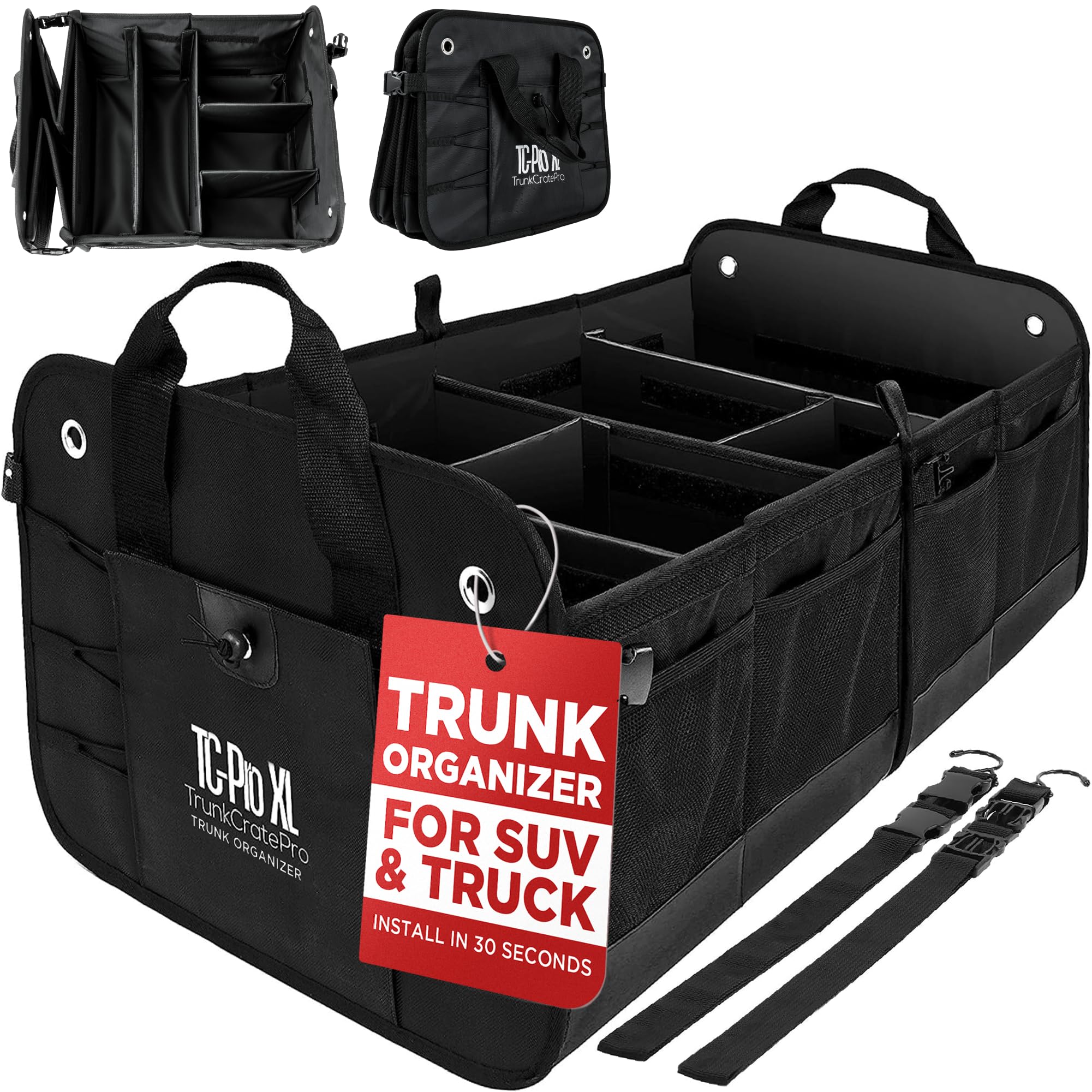 TRUNKCRATEPRO XL Premium SUV, Truck, Car Trunk Organizer with Expandable Compartments - Lightweight Foldable Cargo Storage Organizer for Travel, Camping & Road Trips