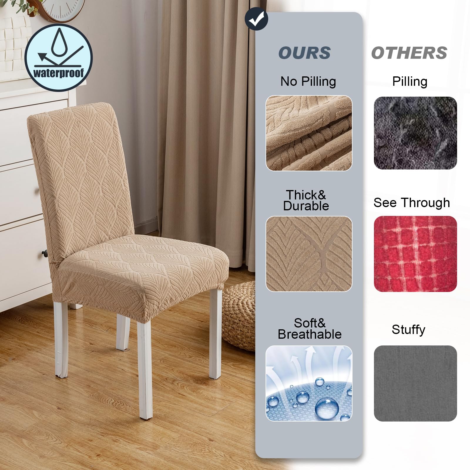 Waterproof Stretch Dining Chair Covers - Washable & Removable Parsons Chair Slipcovers for Kitchen & Dining Room - Perfect for Family Gatherings, Dinner Parties & Everyday Use