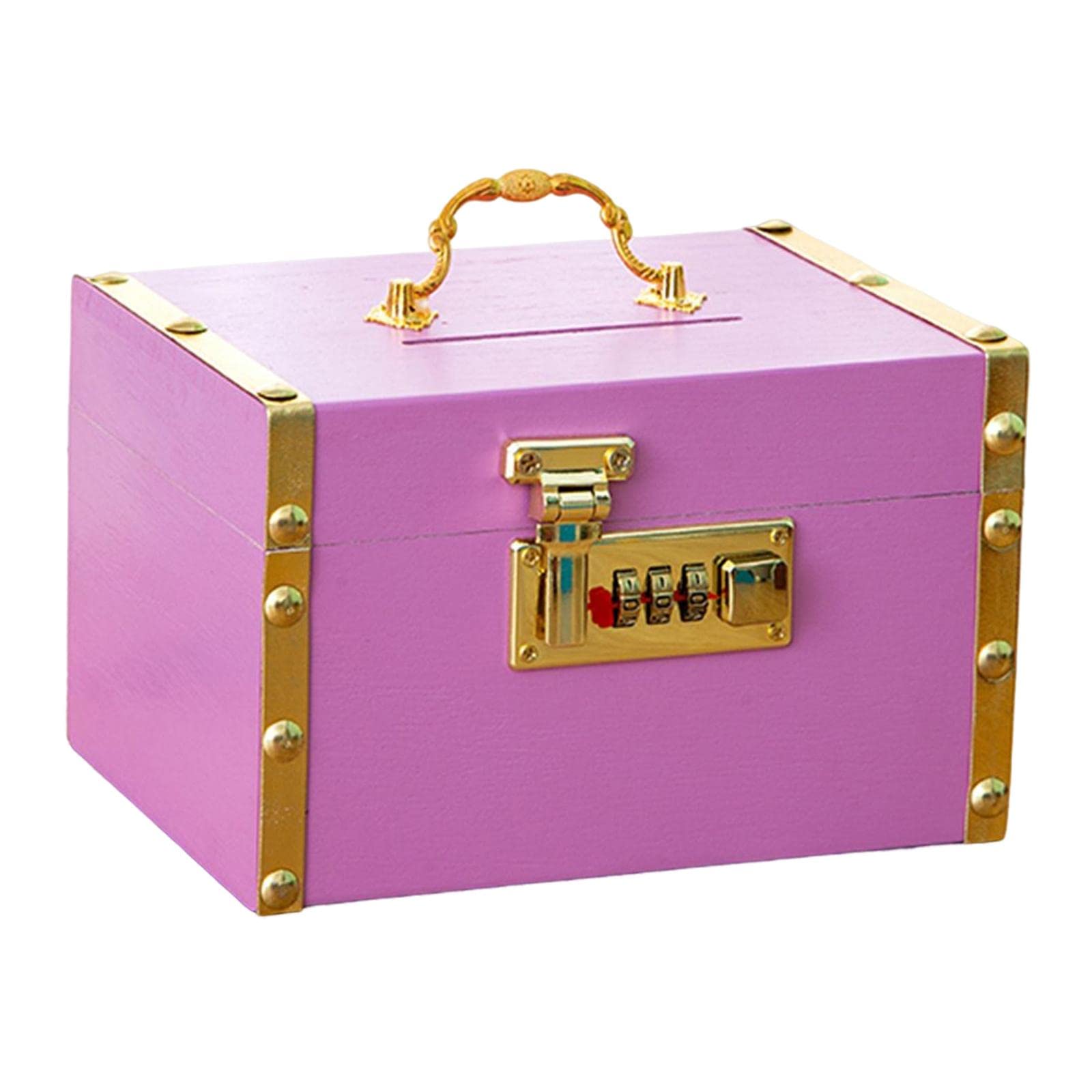 Vintage Wooden Storage Box with Password Lock - Piggy Bank & Treasure Chest for Collectibles, Creative Gift with Handle, Pink - Perfect for Kids' Savings, Home Decor & Jewelry Storage