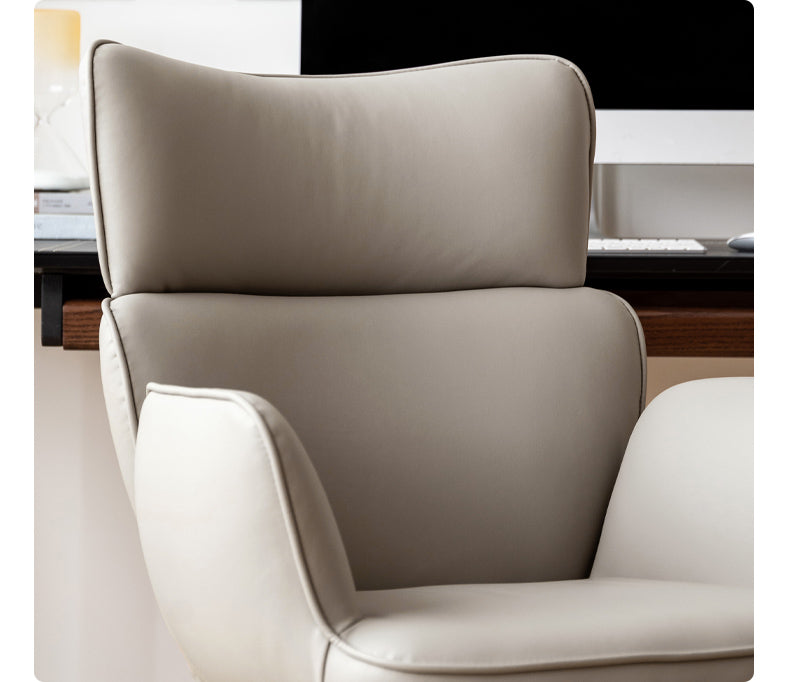 Premium Organic Leather Ergonomic Office Chair - Adjustable Height & Lumbar Support for Home & Workspace Comfort