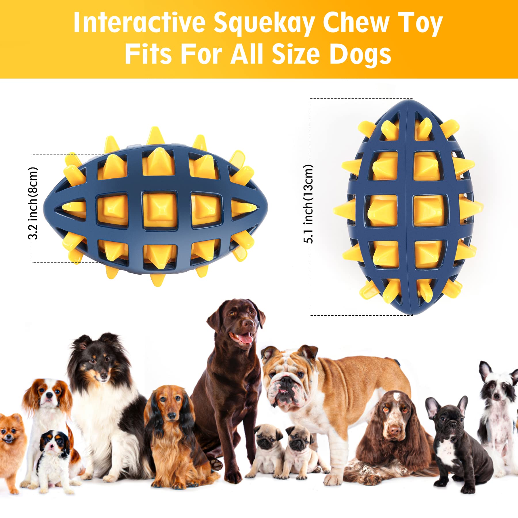 Durable Spiky Dog Toy Ball with Squeaker - Floating, Chew-Resistant Fetch Toy for Interactive Play - Perfect for Water Fun, Training & Bonding (Yellow)