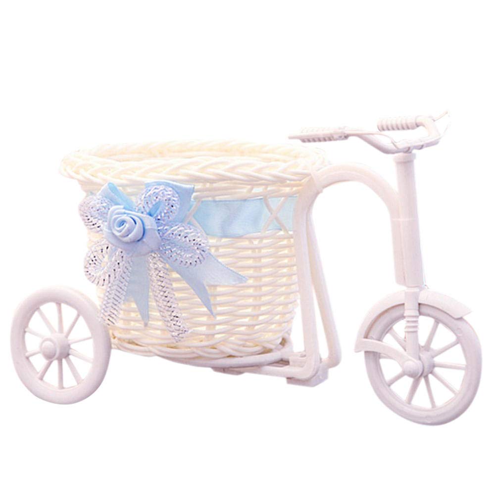 White Plastic Tricycle Bike Design Flower Basket - Decorative Vase for Plants, Wedding & Home Decor (Blue) | Perfect for Indoor Floral Arrangements, Table Centerpieces & Garden Decorations
