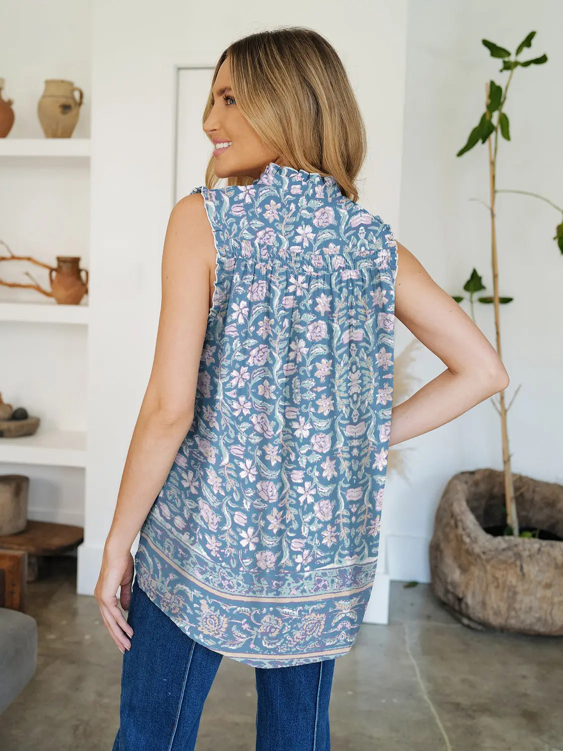 Frill Printed Mock Neck Top for Women - Stylish Blouse for Casual Wear, Office & Date Night | Trendy Floral Design & Comfortable Fit
