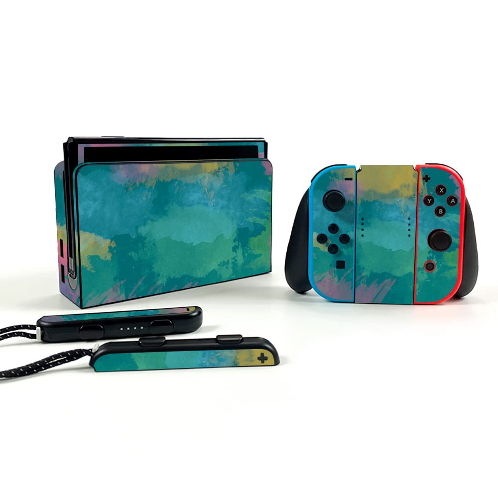 MightySkins Watercolor Blue Vinyl Decal Wrap Cover for Nintendo Switch OLED - Protective, Durable, Easy to Apply & Remove | Made in USA | Perfect for Gaming Protection & Custom Style Upgrade