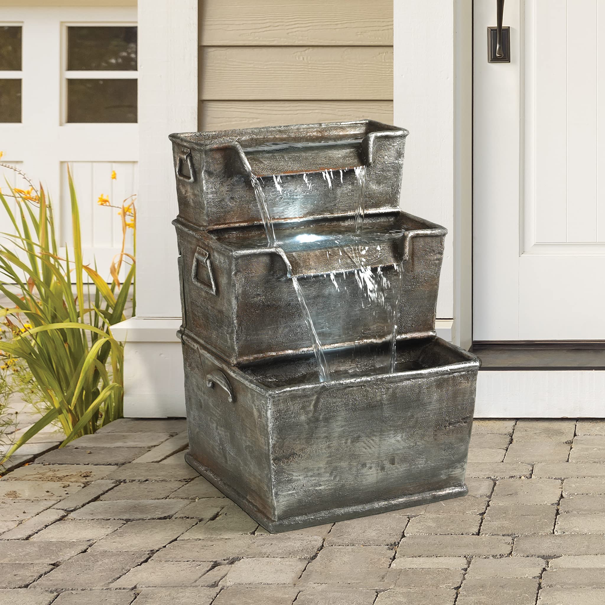 LED Water Fountain for Outdoor Garden Decor - Saddle Mountain Water Feature with Soothing Sounds | Perfect for Patio, Yard, and Landscape Design