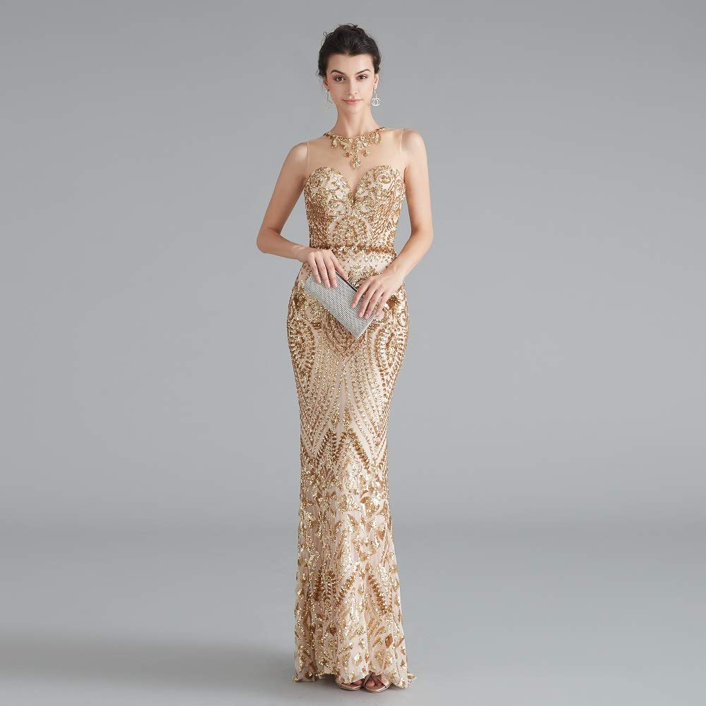 Sparkly Sequin Mermaid Evening Dress in Gold/Royal Blue - Elegant Trumpet Prom Gown for Women | Perfect for Formal Parties, Weddings, and Special Occasions
