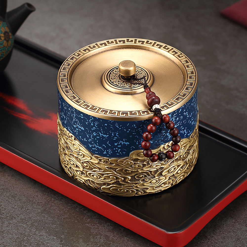 Premium Auspicious Clouds Copper Tea Caddy - Handcrafted Airtight Tea Storage Container for Loose Leaf Tea - Perfect for Home, Office & Gift Giving