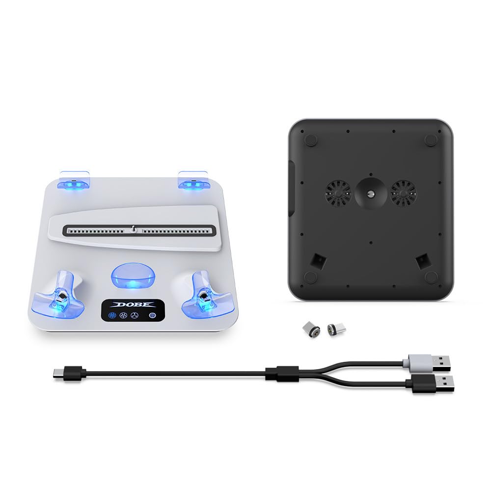 BeisDirect PS5 Cooling Fan for PS5 Slim/PS5 Console, Charging Dock Station for PSVR 2 & PS5, Multi-Functional Vertical Stand with Controller Charger for PS5 VR 2 - Perfect for Gaming Setup & VR Accessories Organization