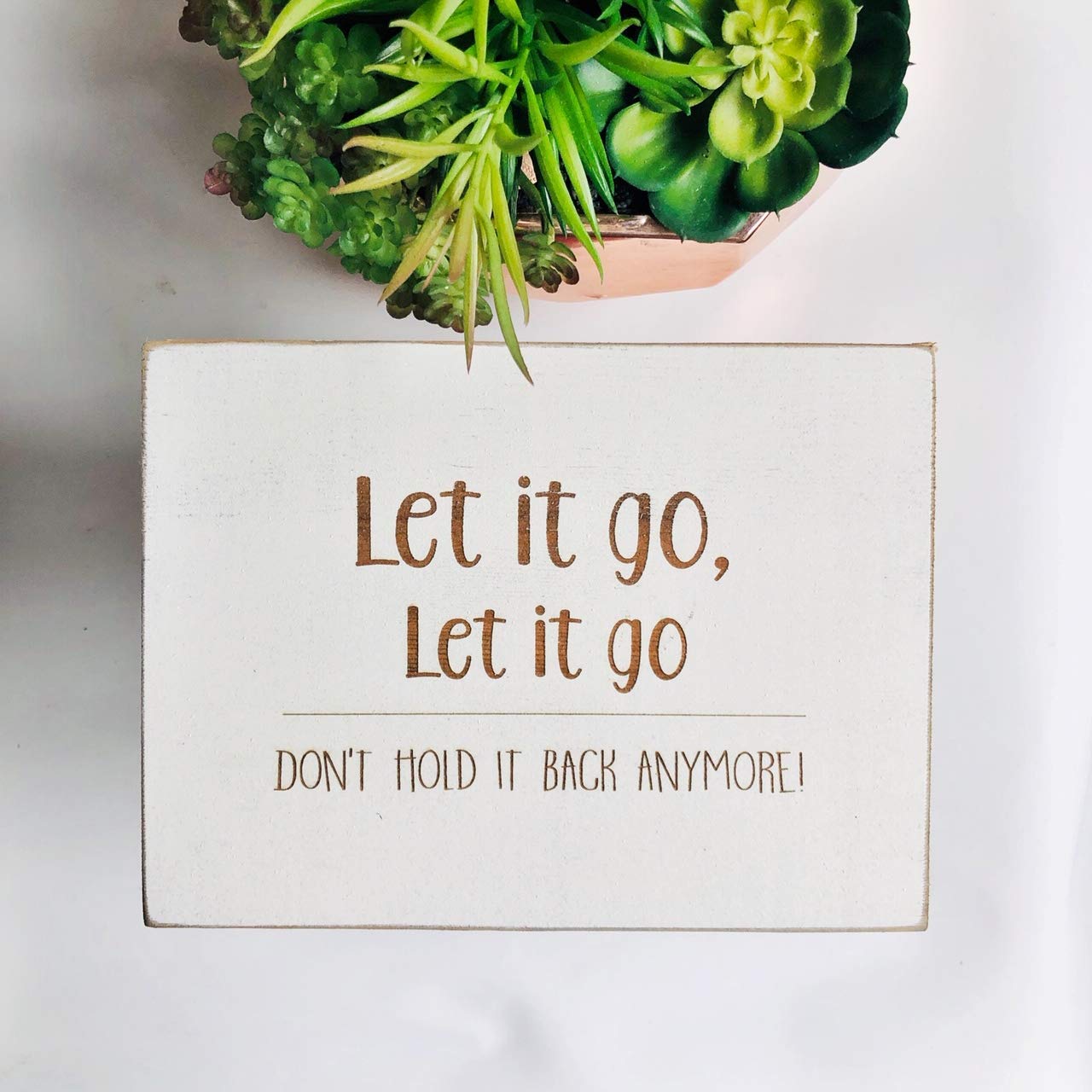 Funny Bathroom Signs - 'Let It Go' Farmhouse Decor - Rustic Wood Wall Art - 5.5x7.5 Inches - Perfect for Powder Room, Guest Bath or Farmhouse Style Home Décor