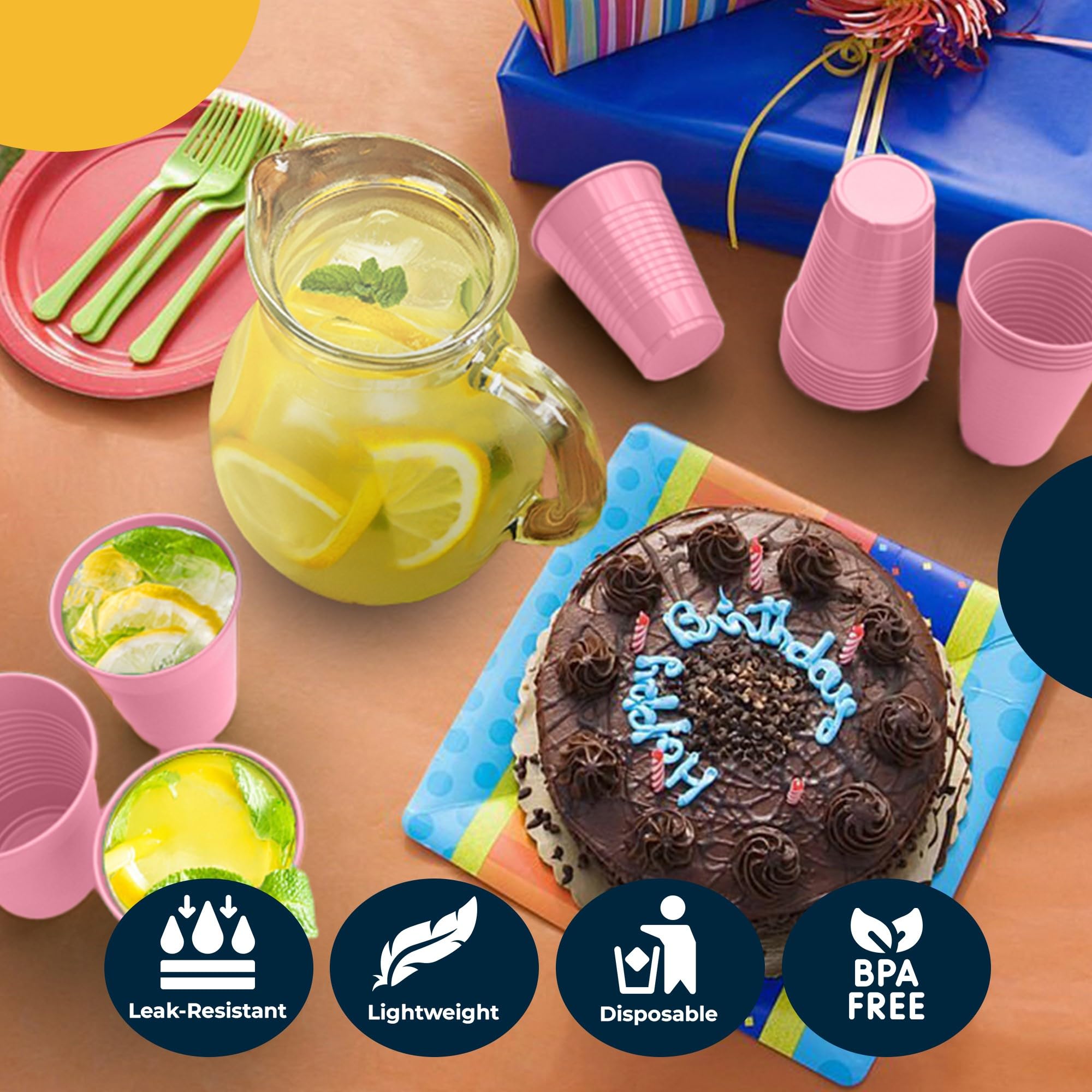 50 Pack 12 oz Elegant Pink Party Cups - Disposable Plastic Cups for Birthday, Wedding, Baby Shower & Holiday Celebrations - Perfect for Drinks, Cocktails & Beverages