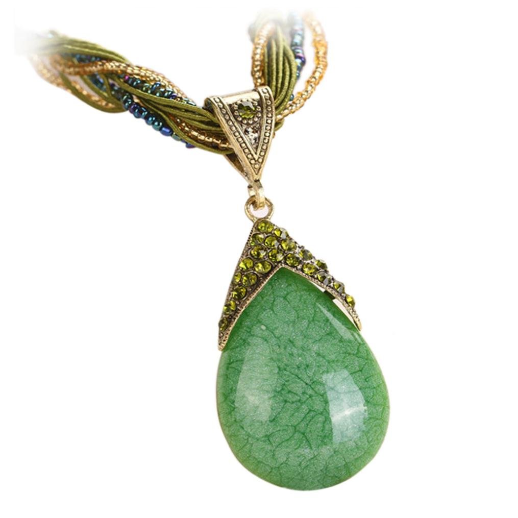 Vintage Glass Cabochon Bohemian Necklace for Women - Clearance Water Drop Pendant Chain, Romantic Gift for Her | Perfect for Boho Style, Weddings & Special Occasions