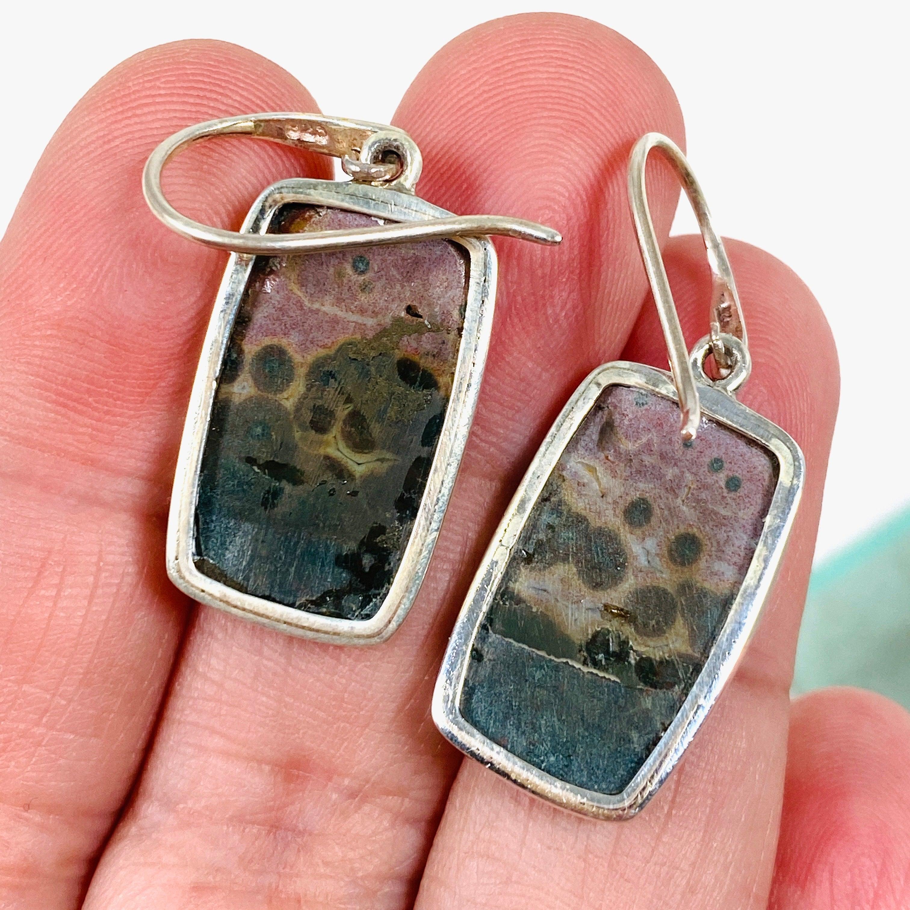 Ocean Jasper Rectangle Earrings for Women – Natural Stone Dangle Earrings – Boho Chic Jewelry Gift for Her – Perfect for Parties, Weddings & Everyday Wear