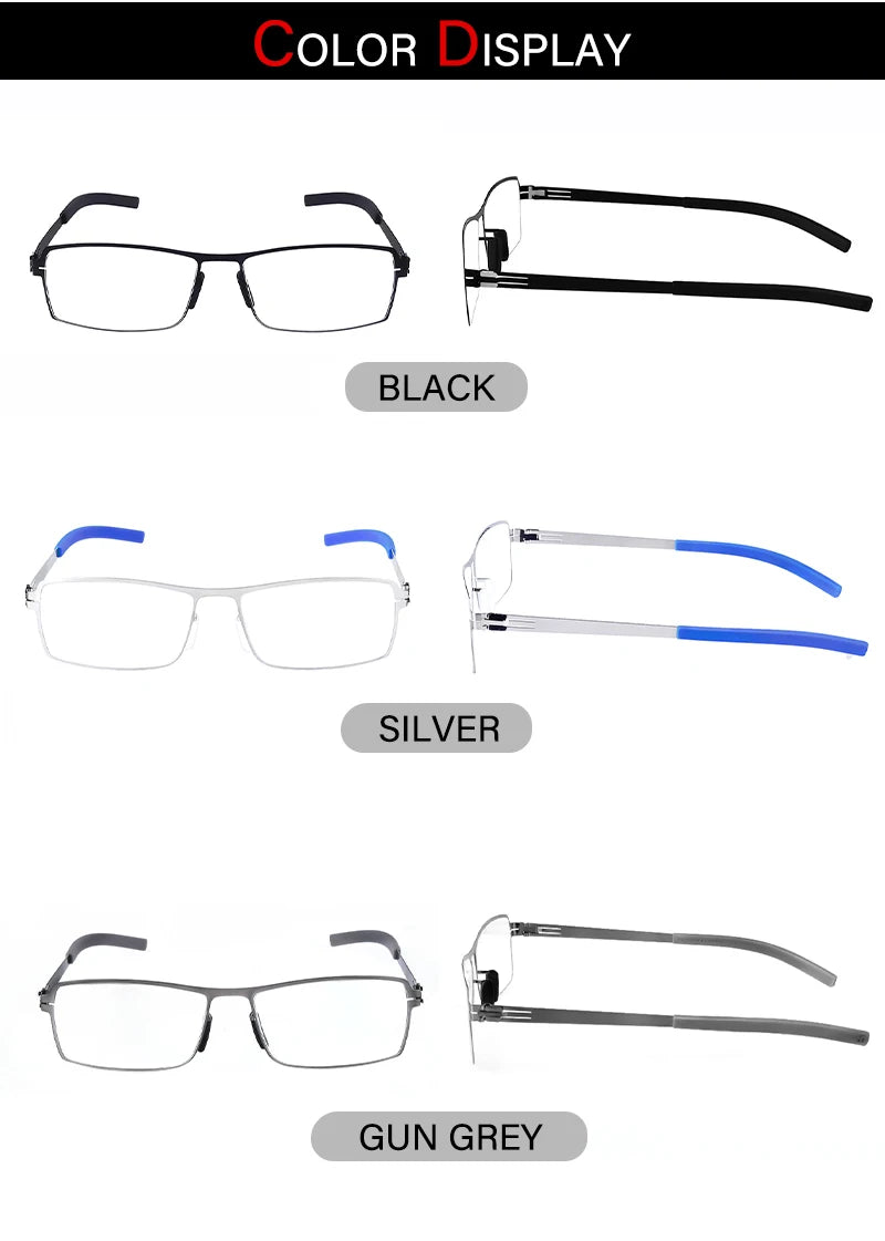 Aimee Unisex Full Rim Square Screwless Stainless Steel Eyeglasses Frame 5085 - Lightweight Durable Glasses for Men & Women - Perfect for Reading, Work, and Everyday Wear