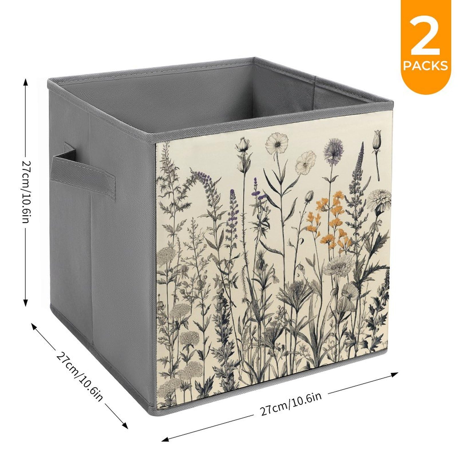 2PCS Foldable Storage Bins with Floral Herbs Botanical Print - Large Capacity Storage Boxes with Handles for Home, Office & Playroom Organization | Perfect for Toys, Books & Clutter Control