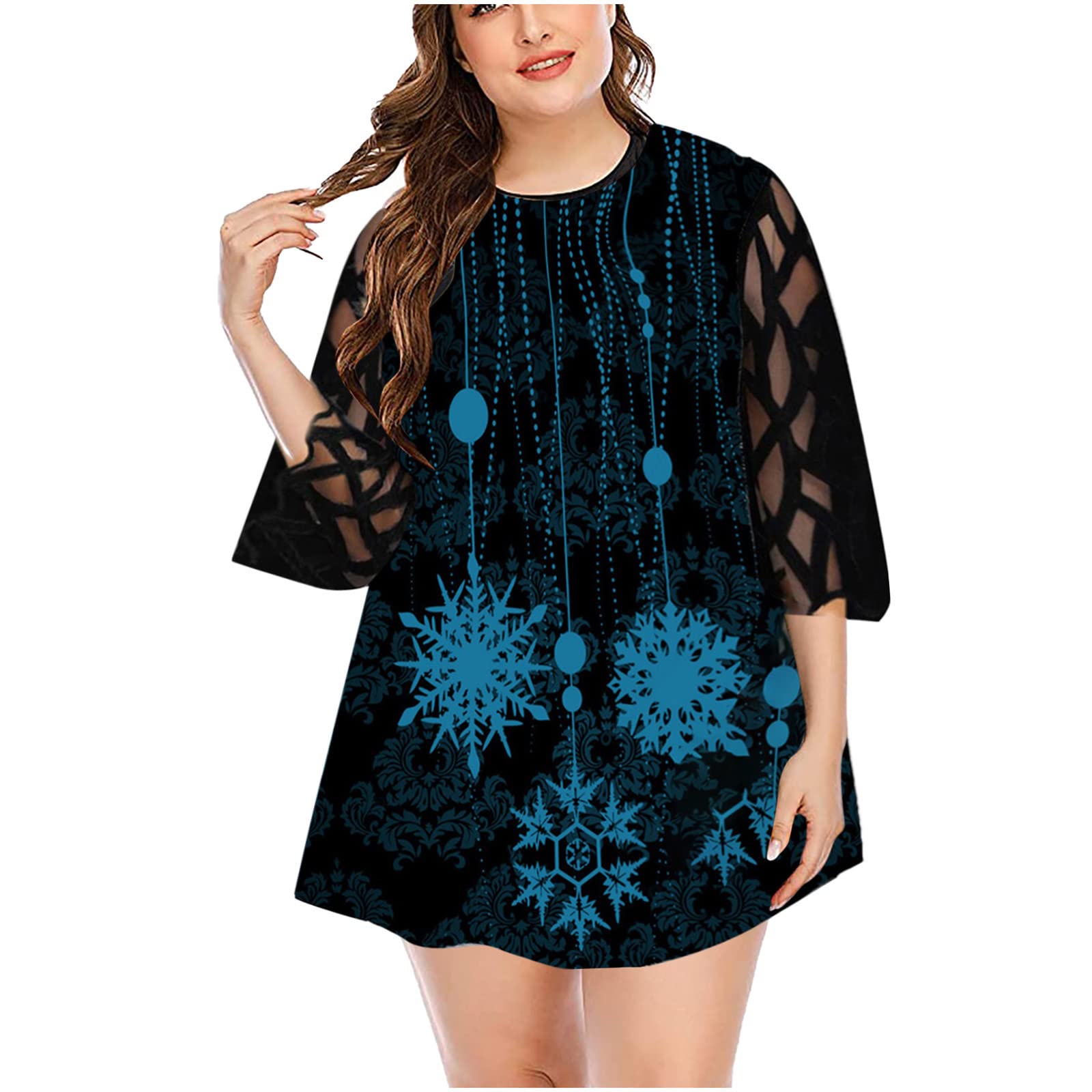 Plus Size Lace Tunic Tops 3/4 Sleeve Blouse - Elegant & Comfortable for Casual Wear