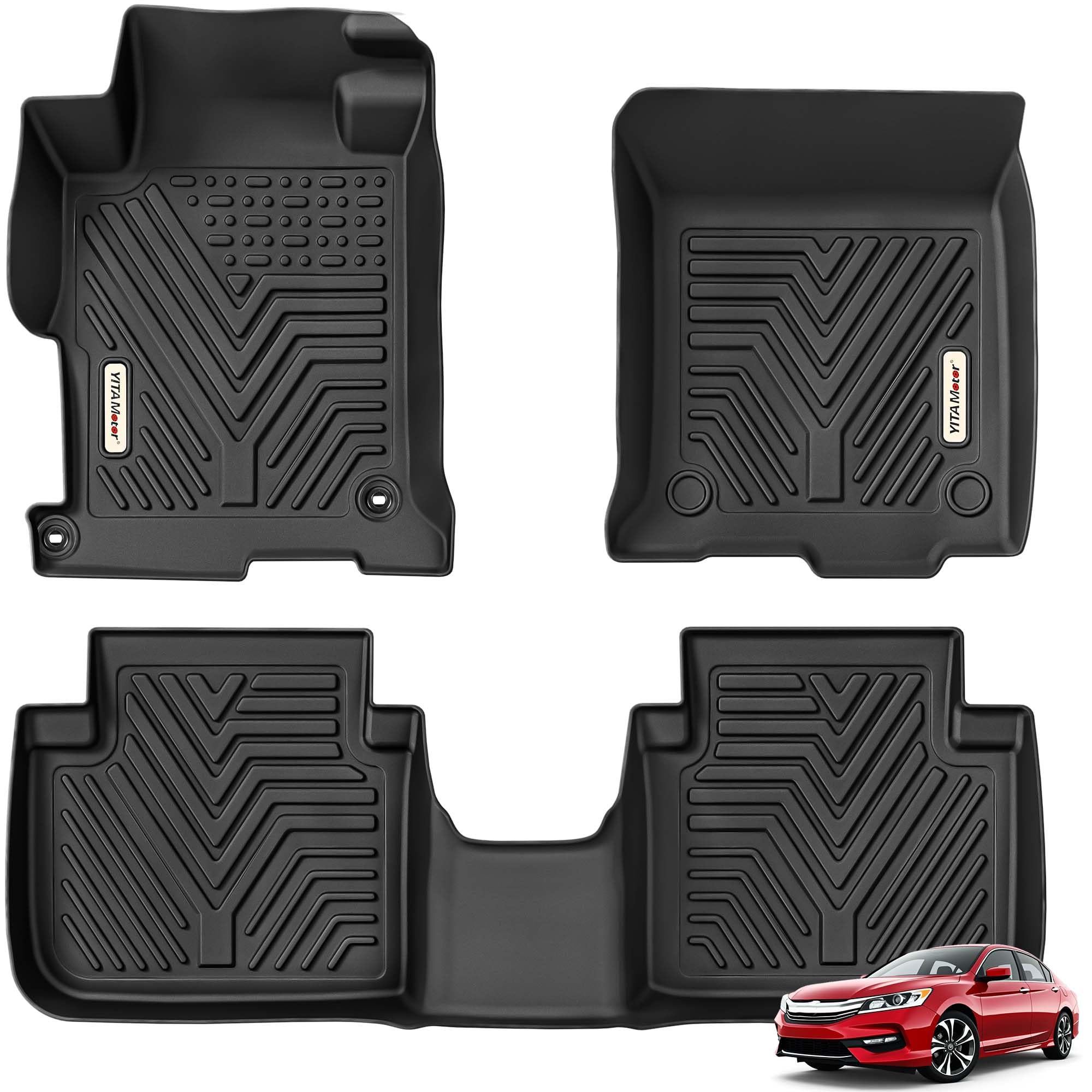 YITAMOTOR Custom Fit All-Weather Floor Mats for 2013-2017 Honda Accord Sedan - 1st & 2nd Row Heavy Duty Car Floor Liners - Black Rubber Car Mats for Protection Against Dirt, Mud & Snow - Perfect for Daily Commute & Road Trips